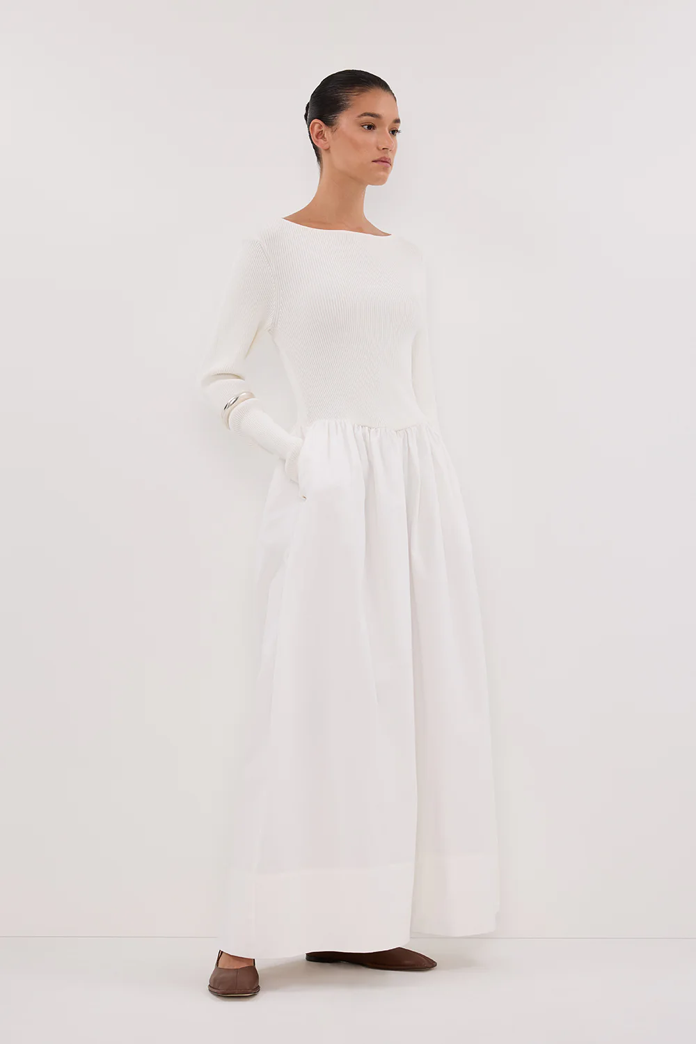ABIGAIL WHITE HYBRID LONG SLEEVE MIDI DRESS - Image 3