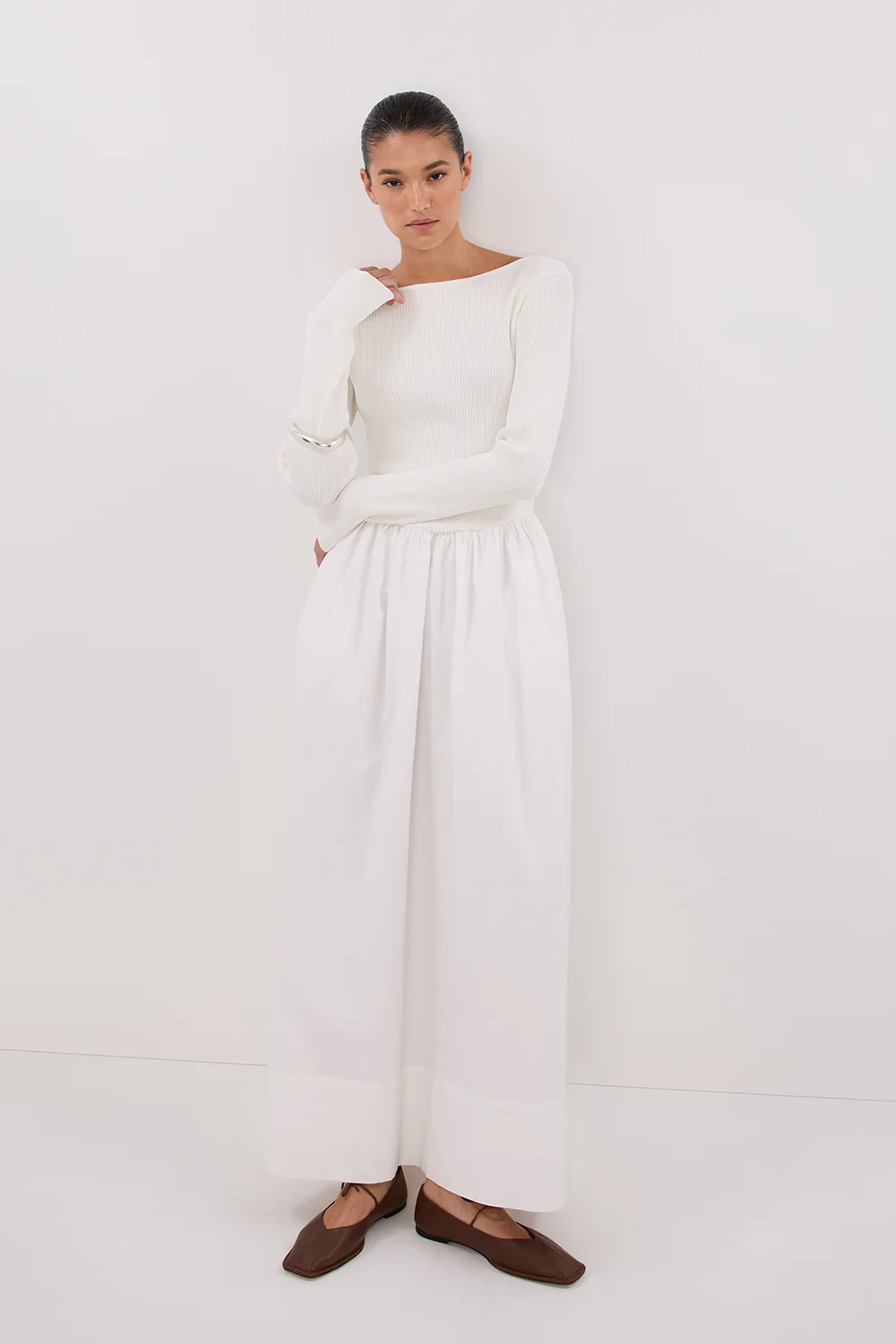 ABIGAIL WHITE HYBRID LONG SLEEVE MIDI DRESS - Image 5