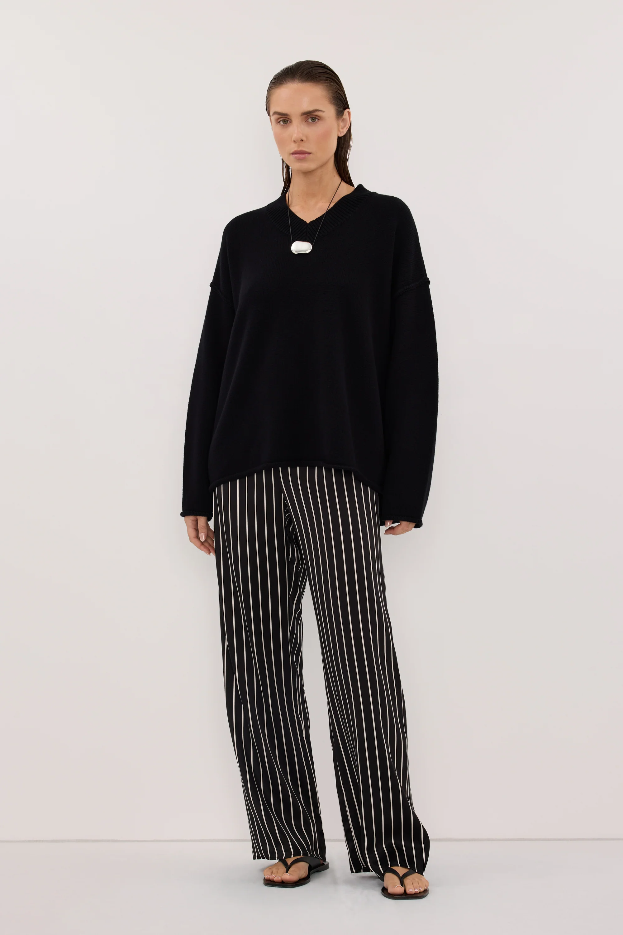 ADRIENNE BLACK STRIPE SILK PANT - Image 2