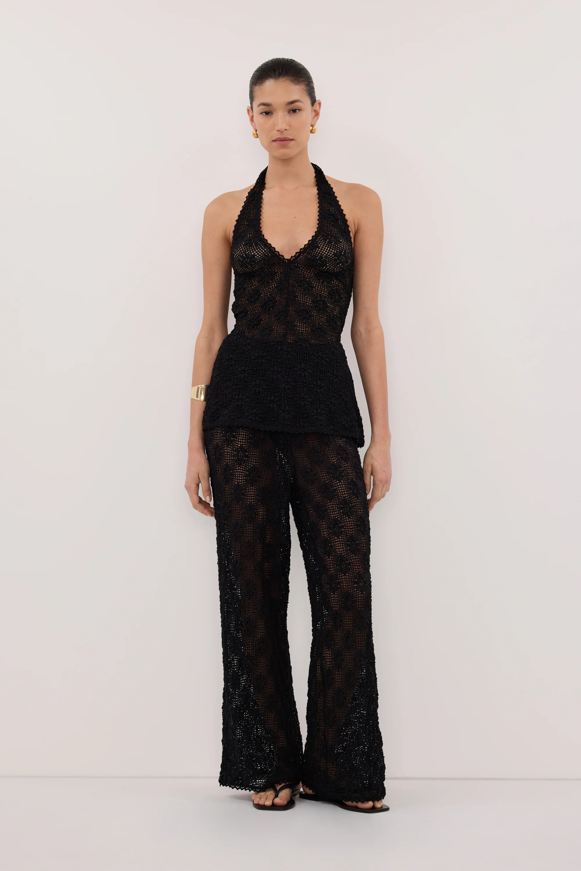 AGNES BLACK SLEEVELESS CROCHET HALTER TOP - Image 6