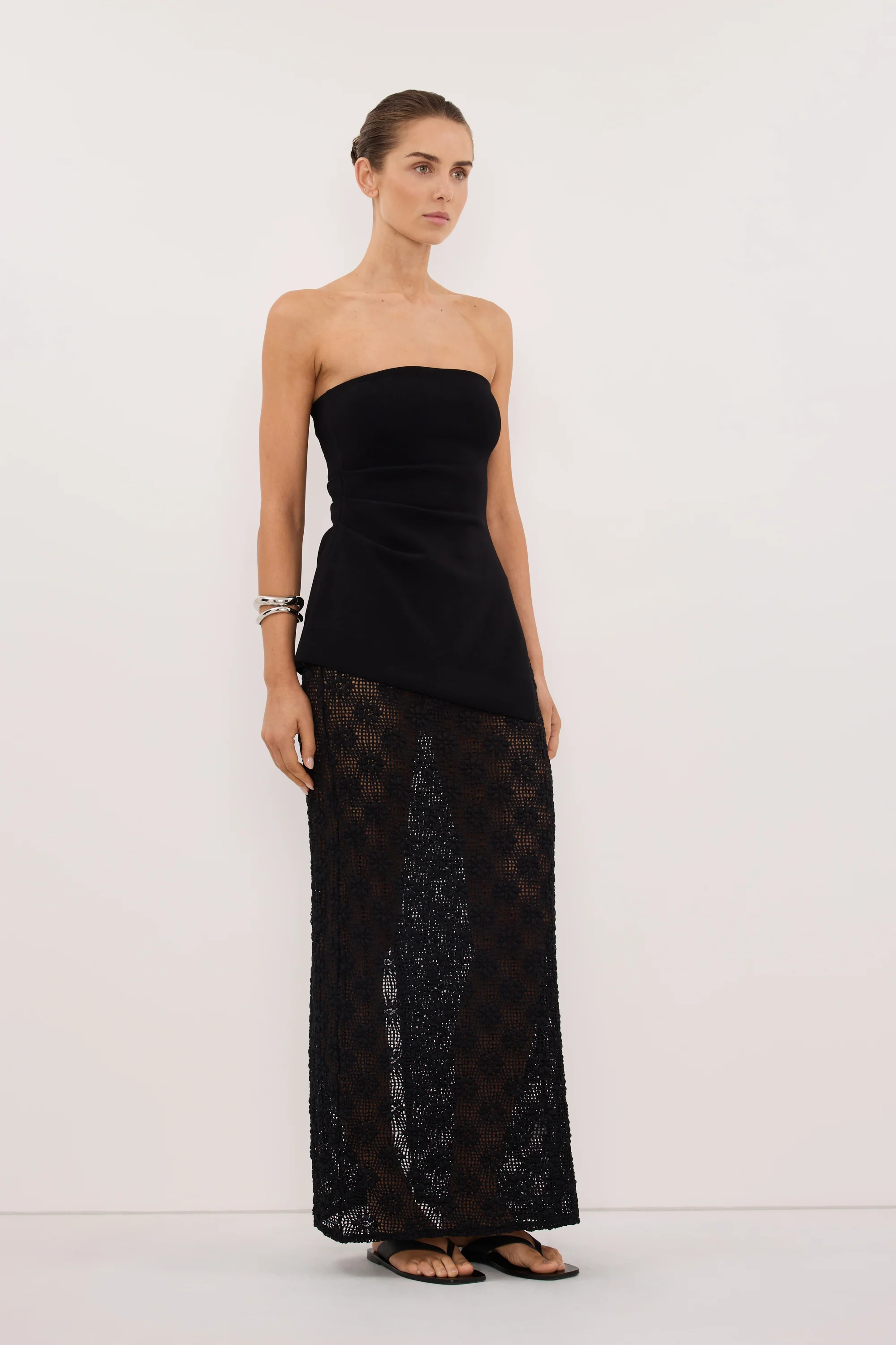 AGNES BLACK CROCHET COLUMN MIDI SKIRT - Image 3