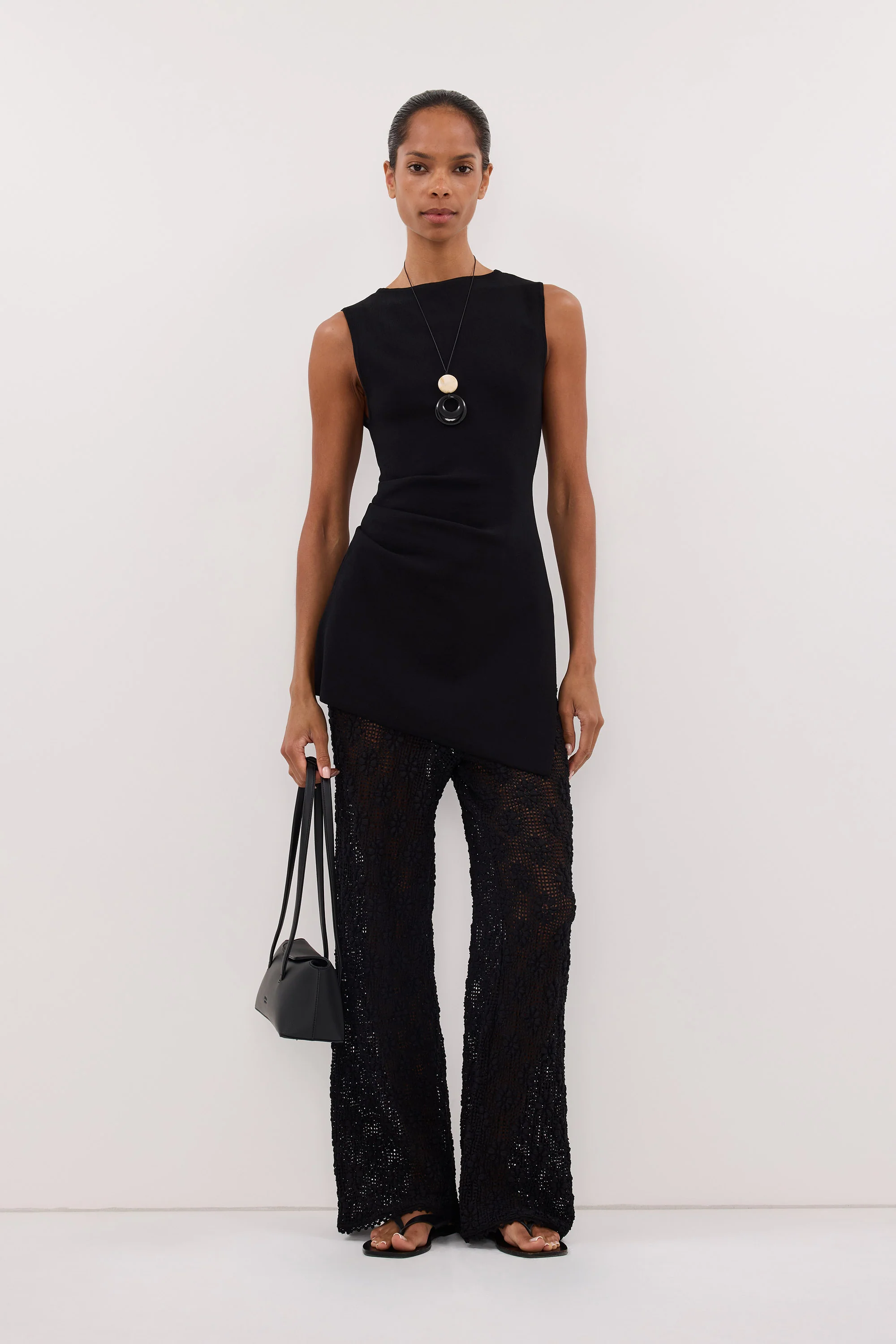 AGNES BLACK CROCHET WIDE LEG PANT
