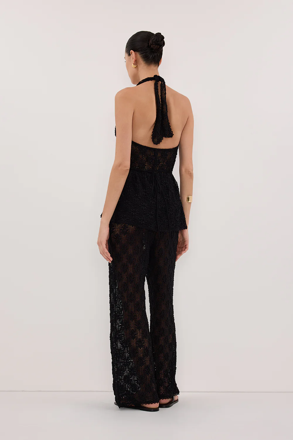 AGNES BLACK CROCHET WIDE LEG PANT - Image 7