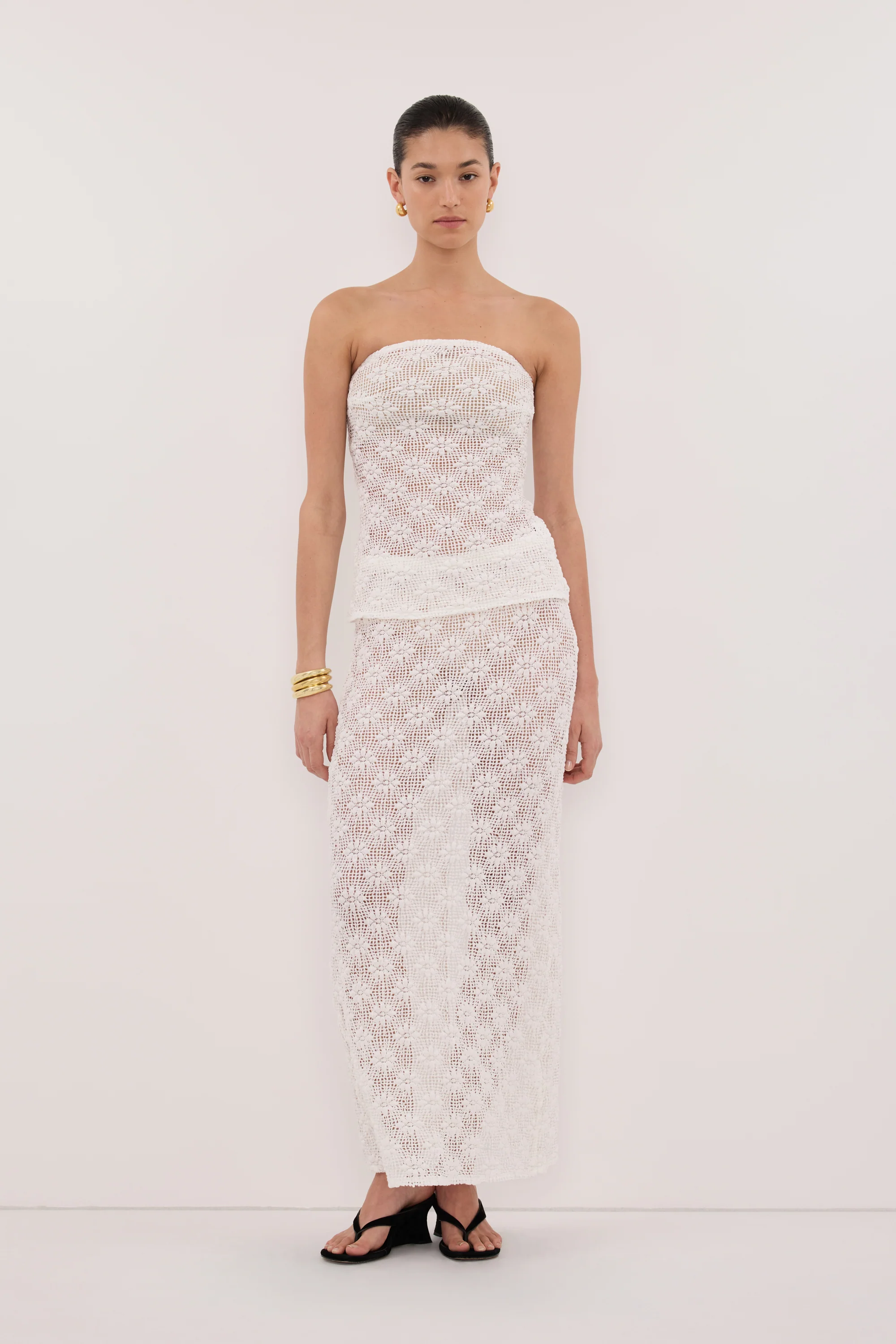 AGNES WHITE CROCHET COLUMN MIDI SKIRT - Image 6