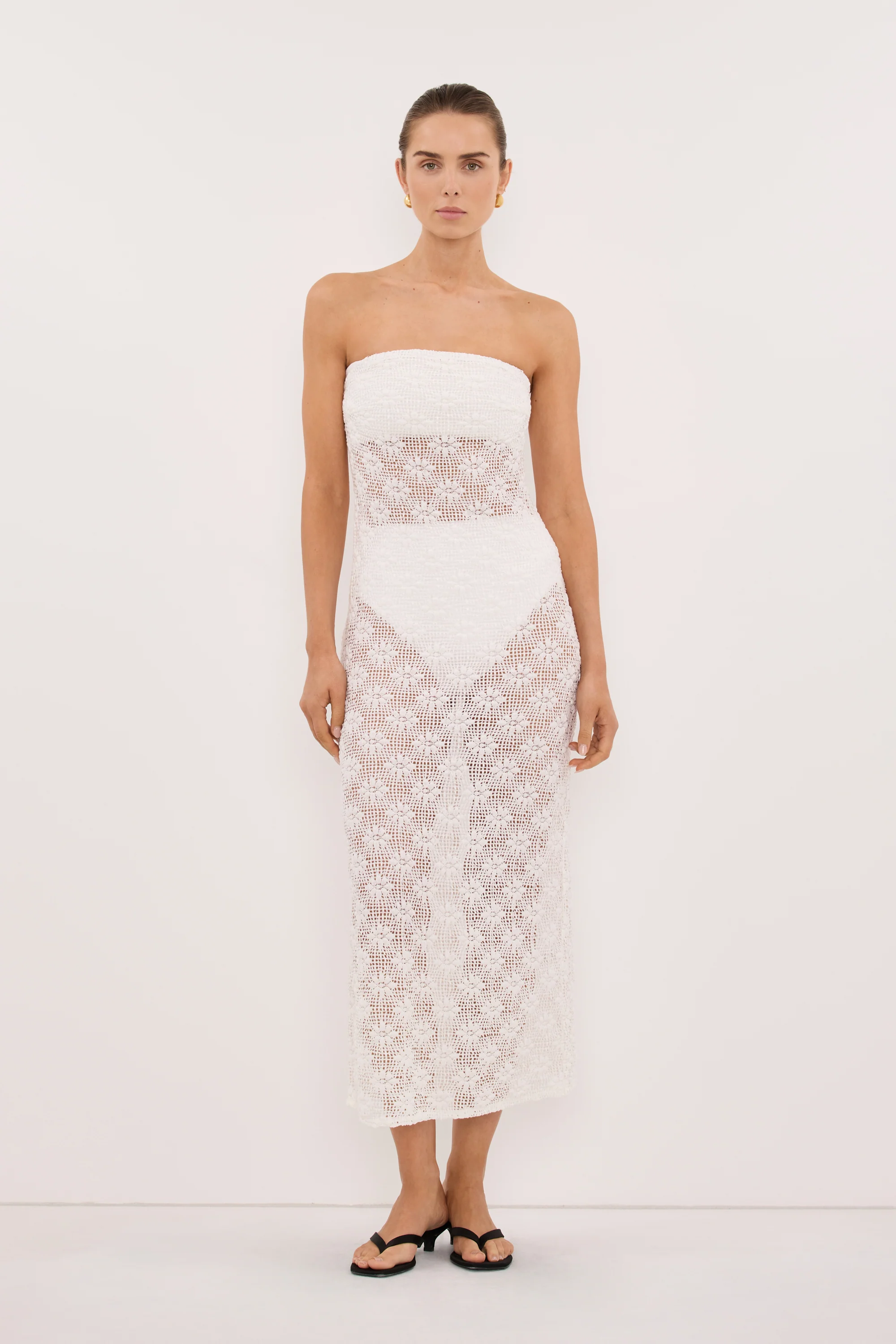 AGNES WHITE STRAPLESS CROCHET MAXI DRESS - Image 6