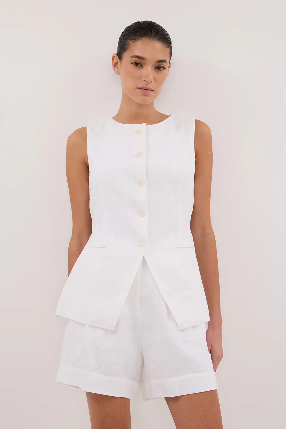 ALESSIA WHITE LINEN VEST - Image 2
