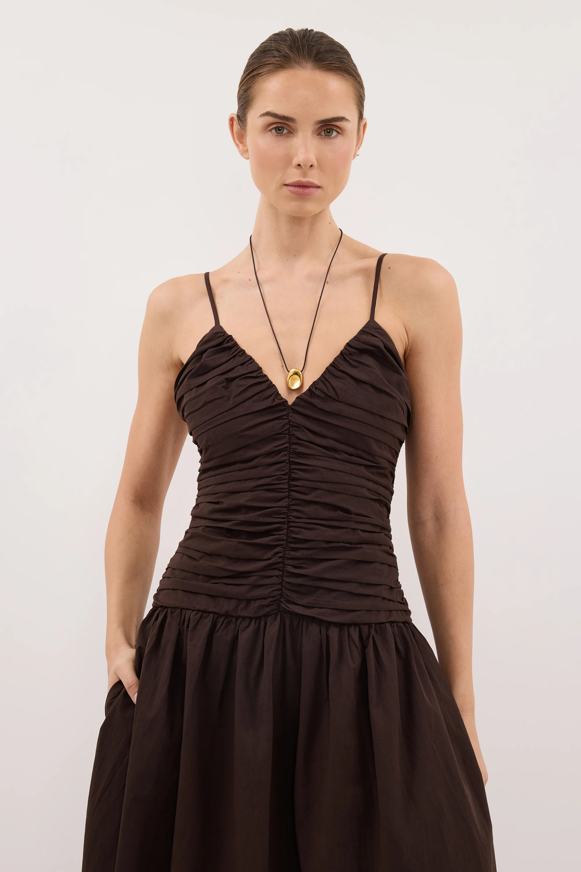 ALEXIA BURNT CHOC COTTON MIDI DRESS - Image 2