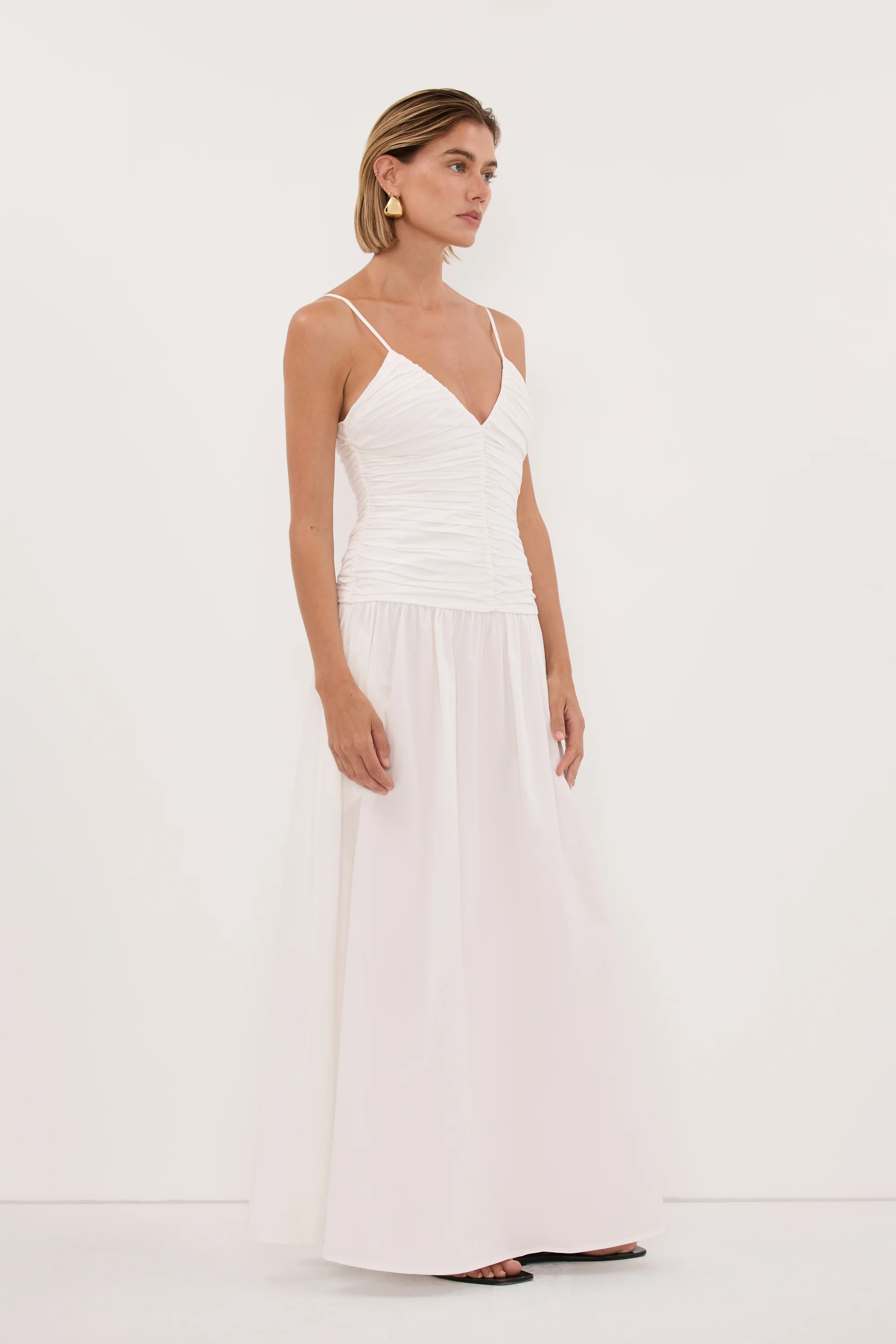 ALEXIA WHITE COTTON MIDI DRESS - Image 3