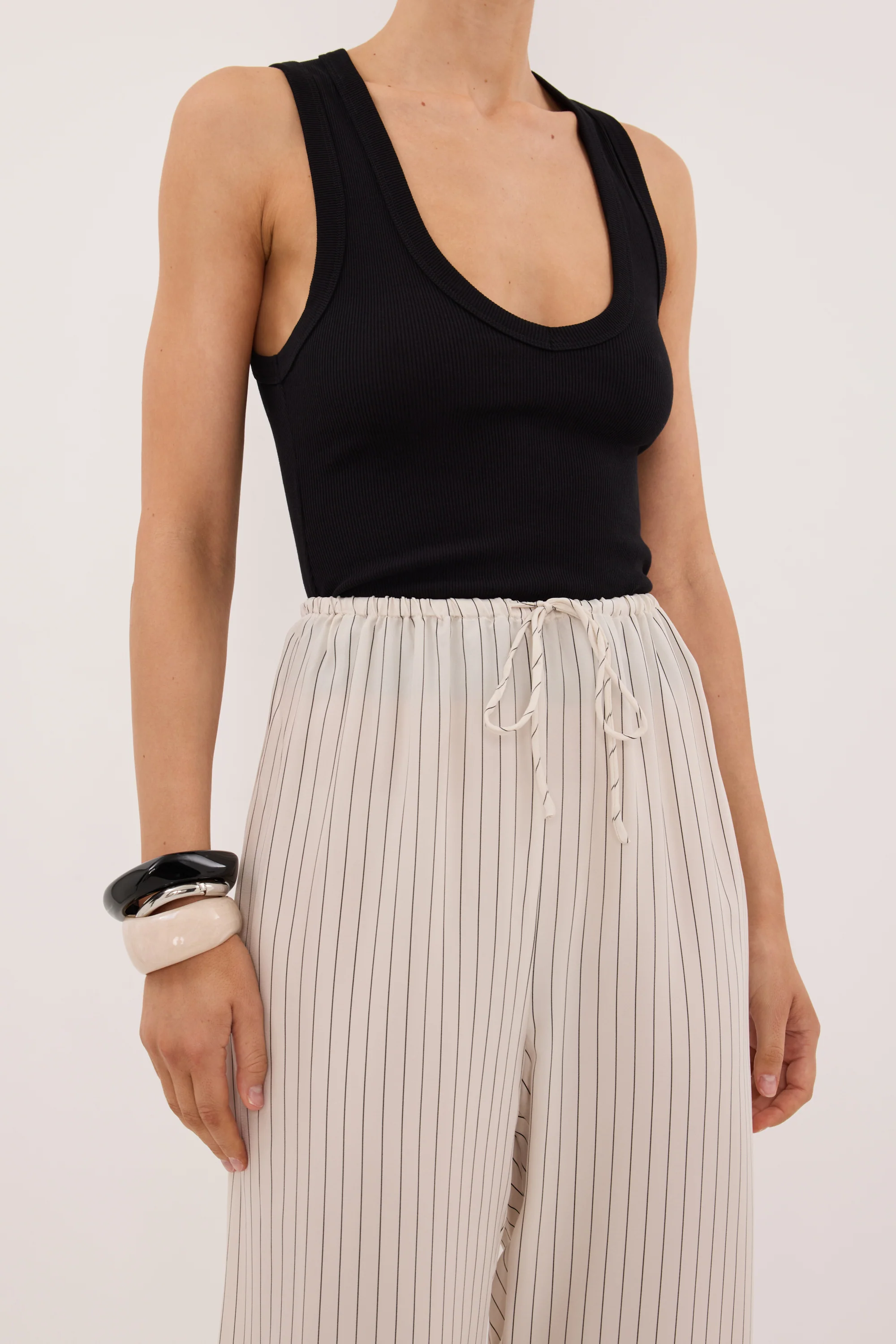 AMARA CREAM STRIPE CUPRO PANT - Image 5
