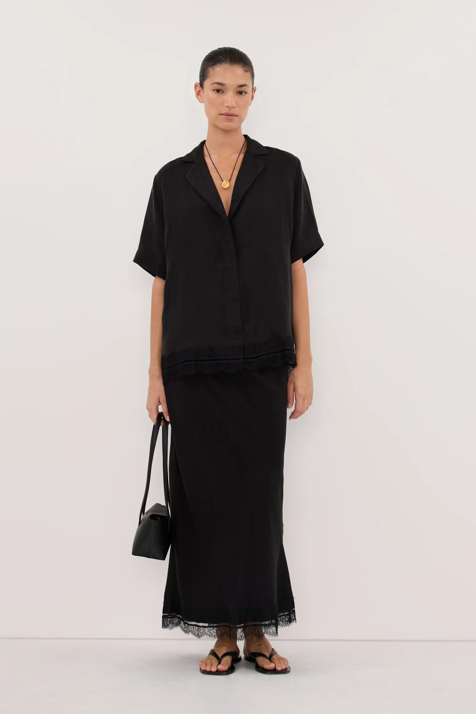 ANDREA BLACK CUPRO LACE SHIRT