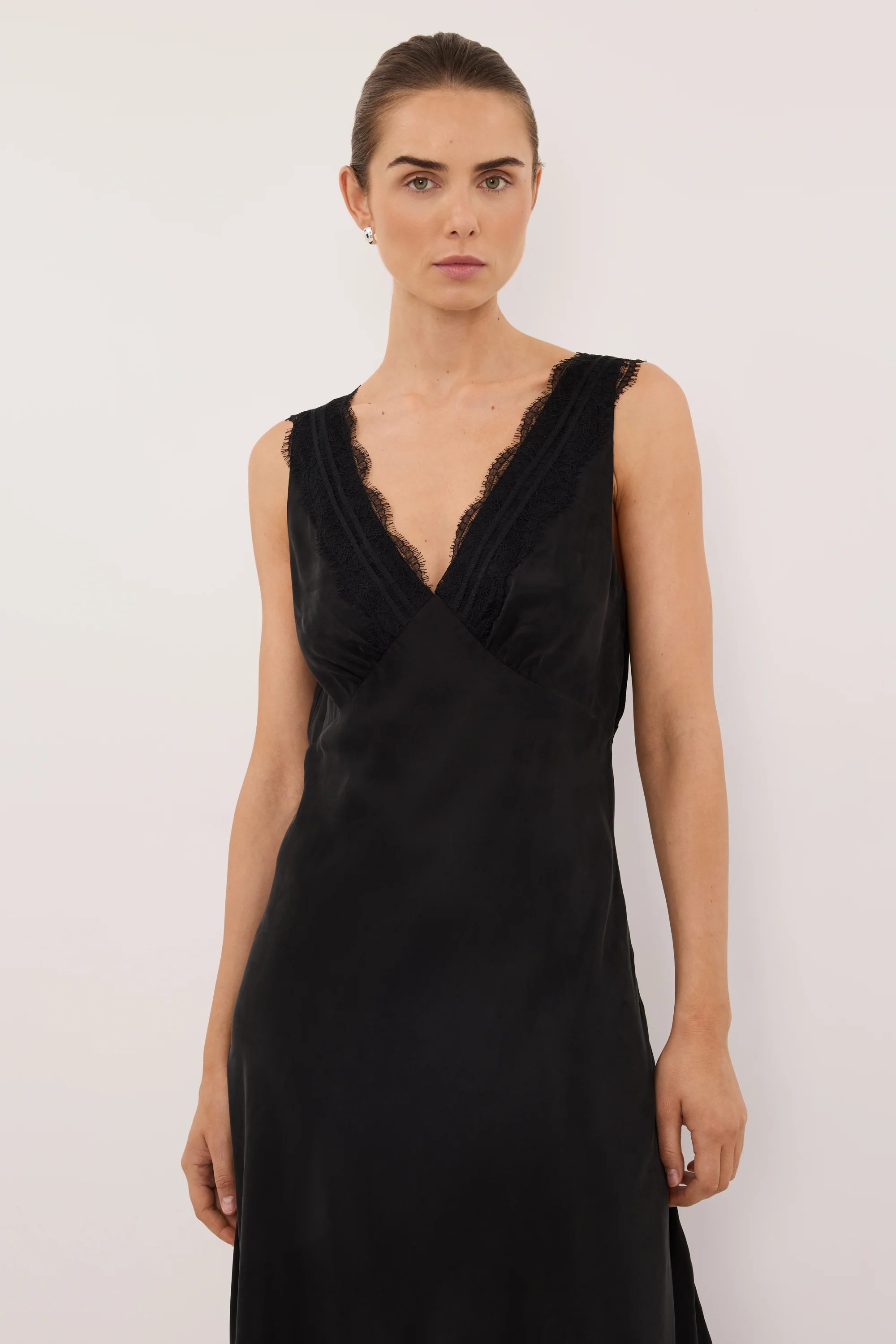 ANDREA BLACK CUPRO MIDI DRESS - Image 2