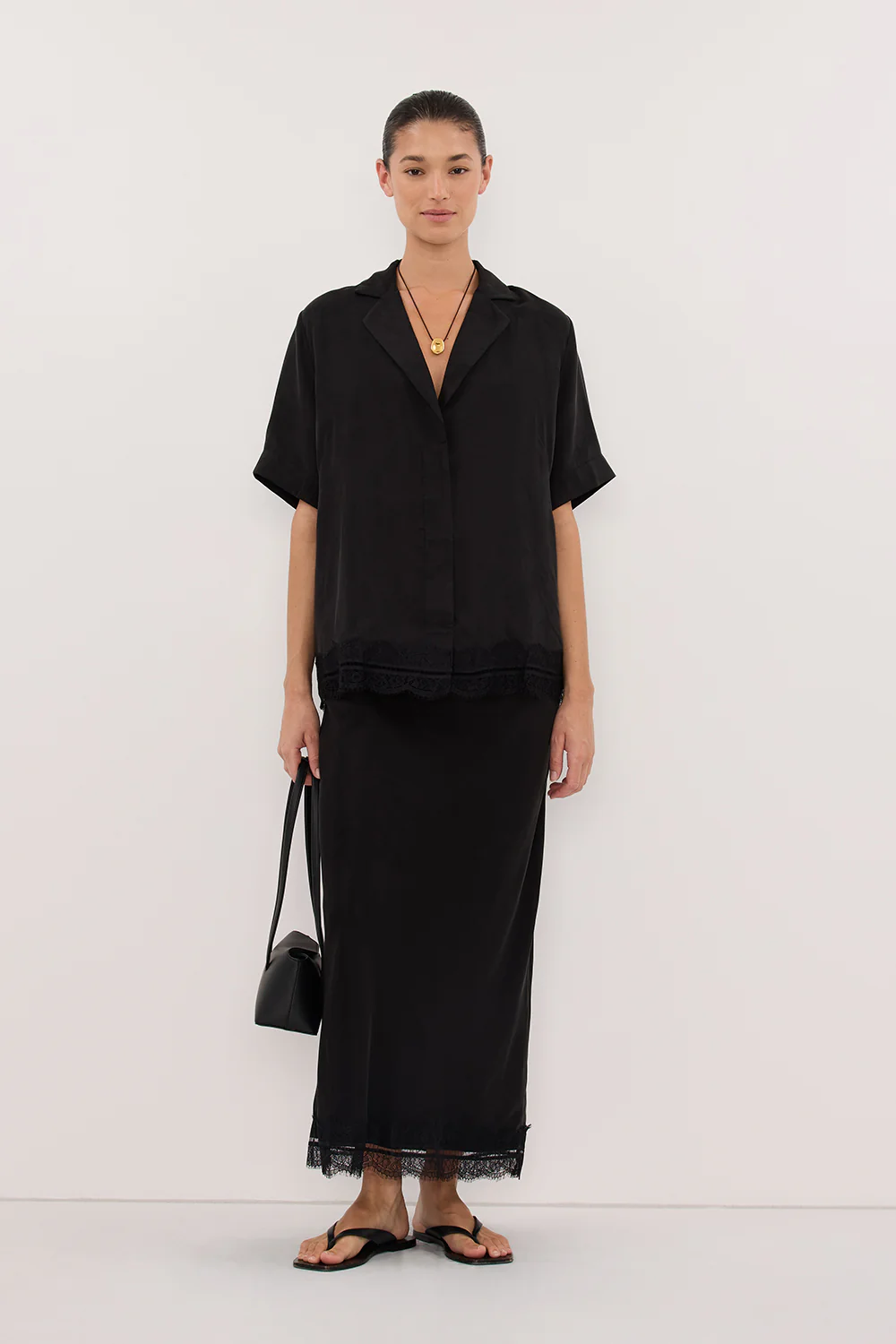 ANDREA BLACK CUPRO MIDI SKIRT - Image 2