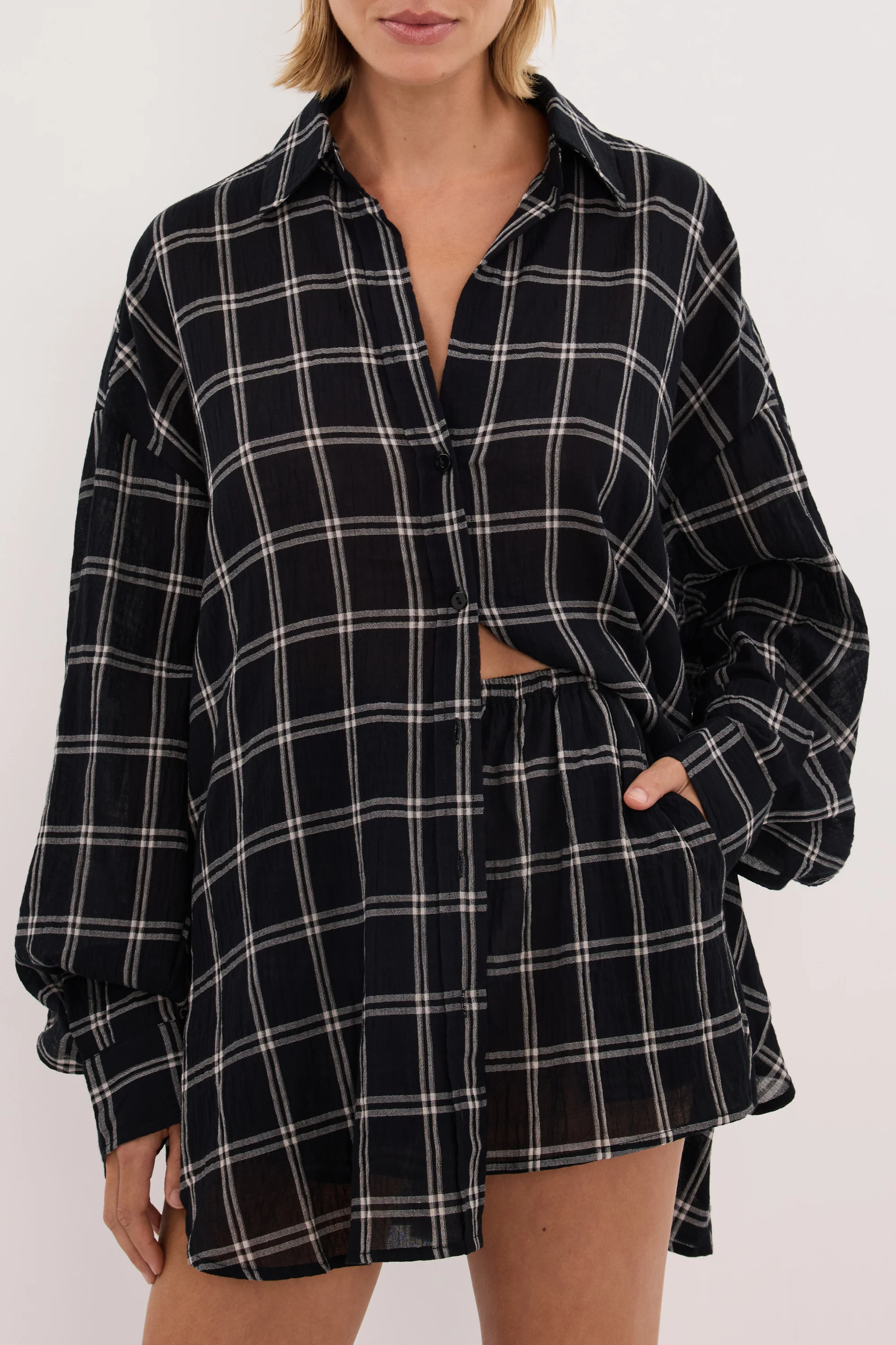 ANNALISE BLACK LONG SLEEVE CHECK SHIRT - Image 6