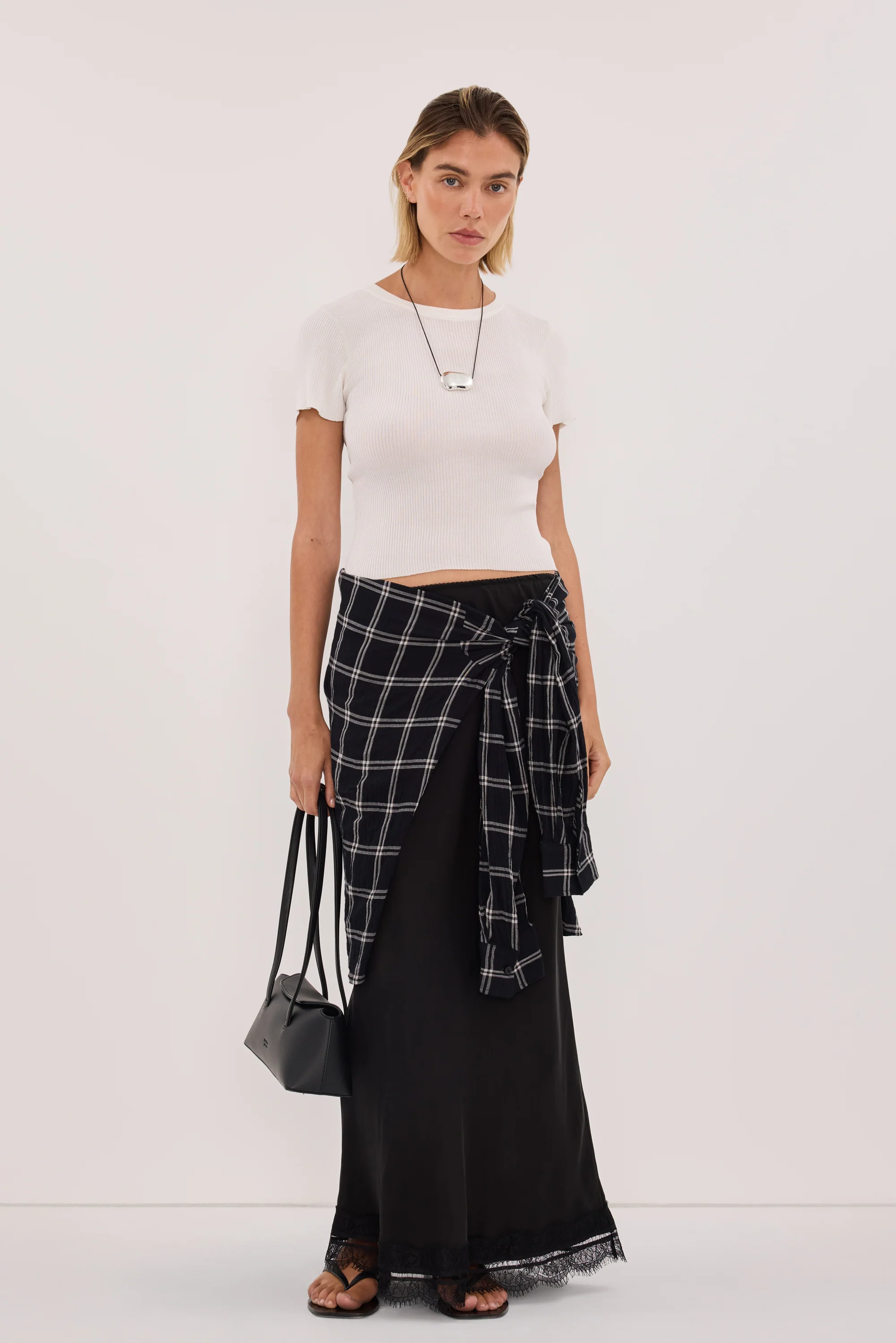 ANNALISE BLACK LONG SLEEVE CHECK SHIRT - Image 7