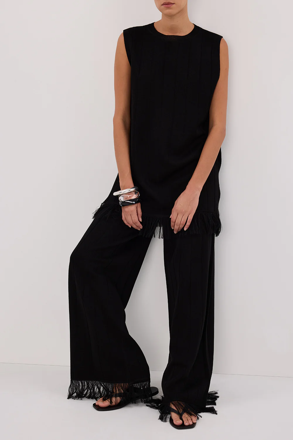 ARIA BLACK FRINGED KNIT PANT - Image 2