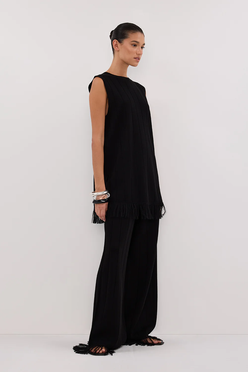 ARIA BLACK FRINGED TUNIC TOP - Image 3