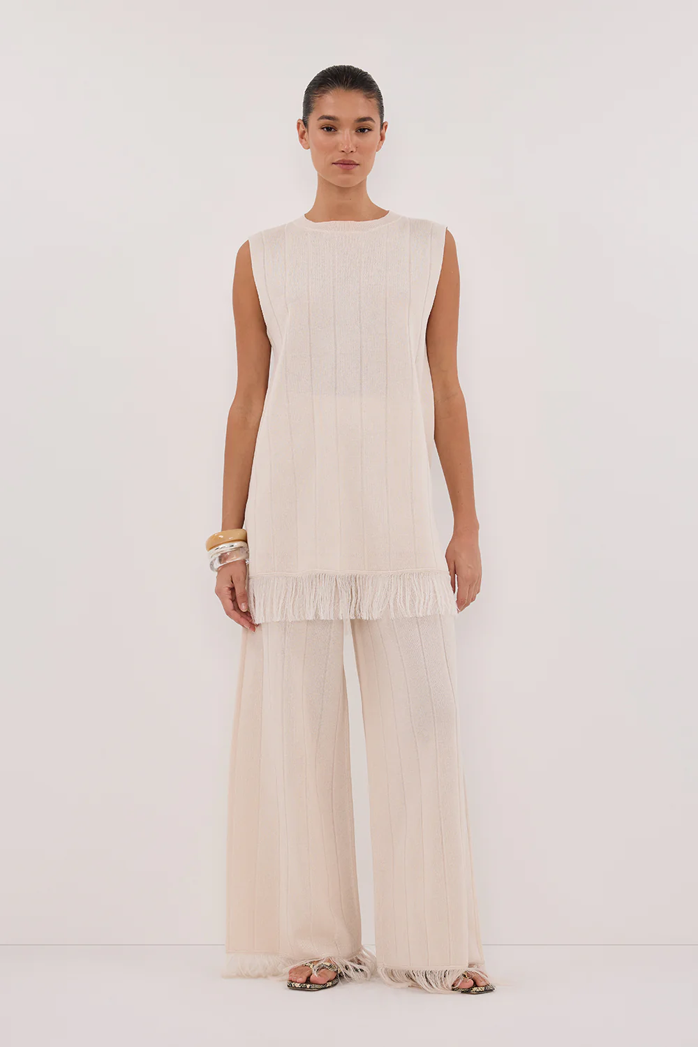 ARIA CREAM FRINGED TUNIC TOP