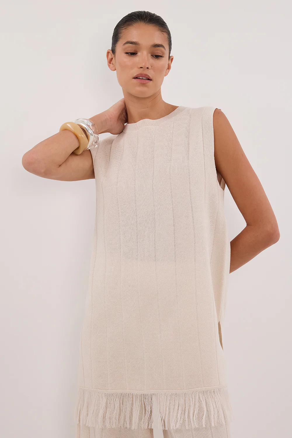 ARIA CREAM FRINGED TUNIC TOP - Image 2