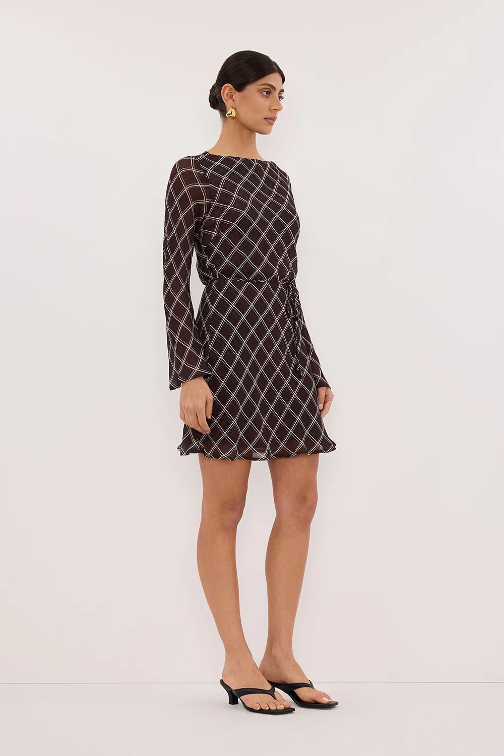 ARLINGTON CHOC LONG SLEEVE BOAT NECK MINI DRESS - Image 3