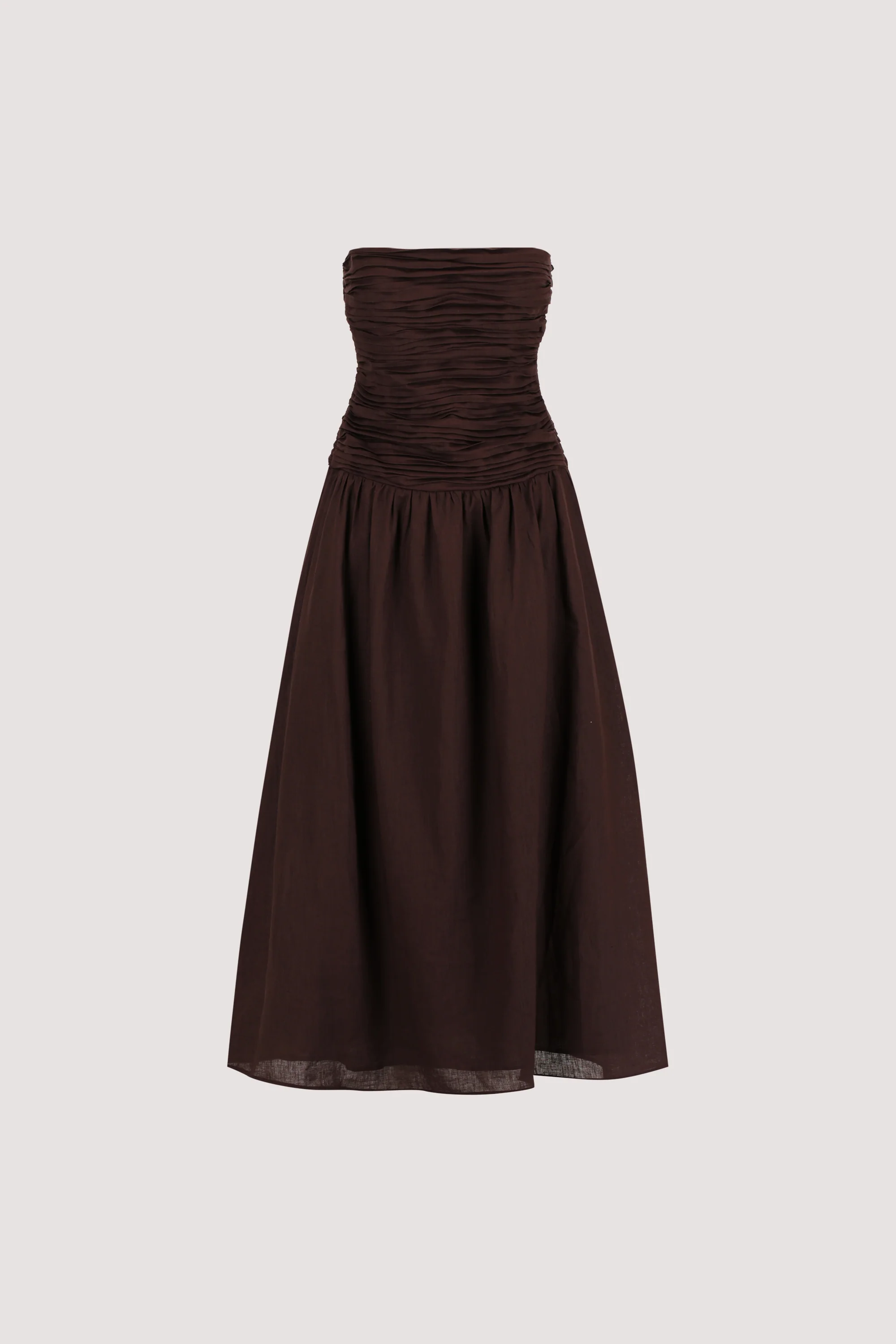 AUBRIELLA BURNT CHOC LINEN MIDI DRESS - Image 8