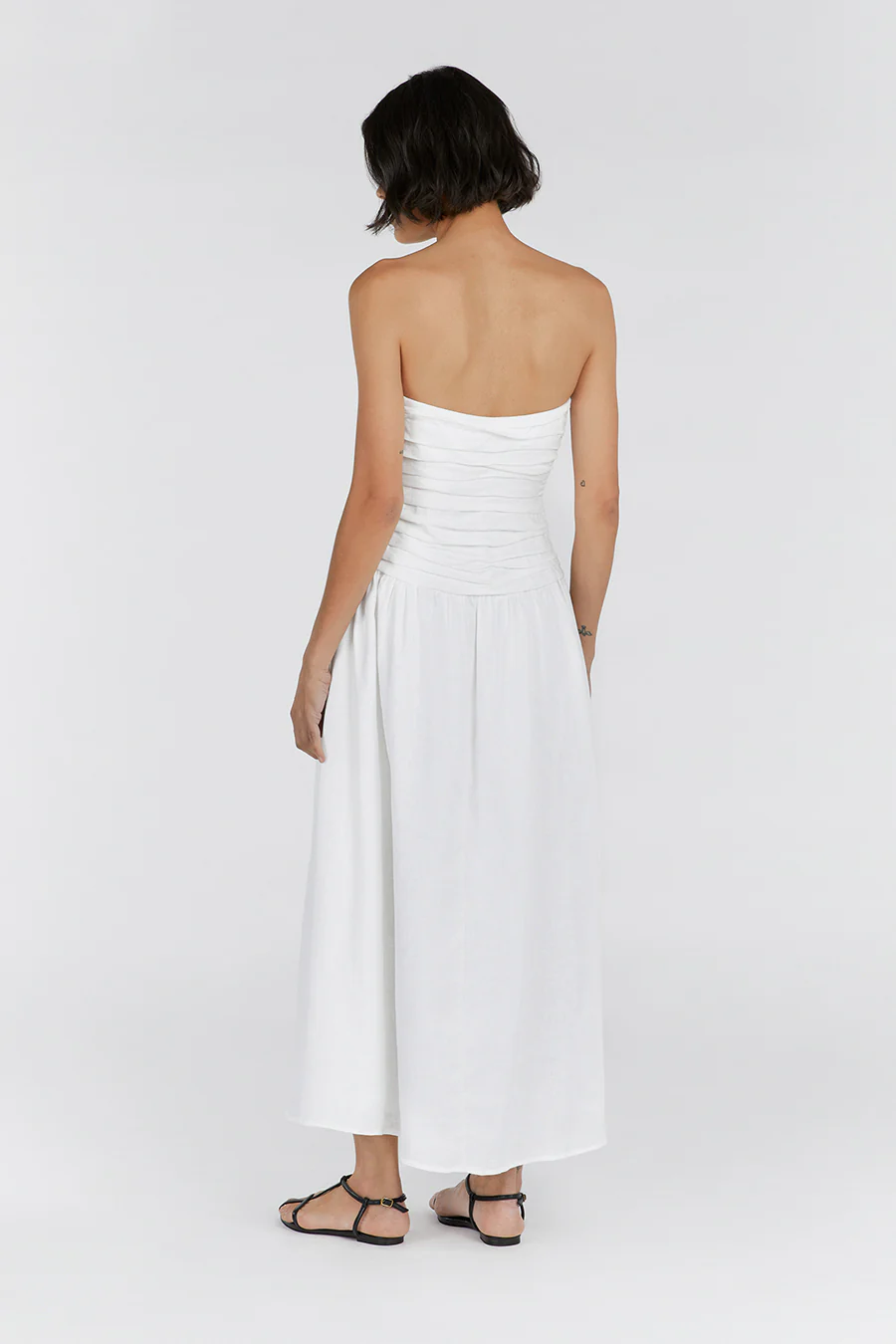 CATANIA WHITE LINEN STRAPLESS MIDI DRESS - Image 3