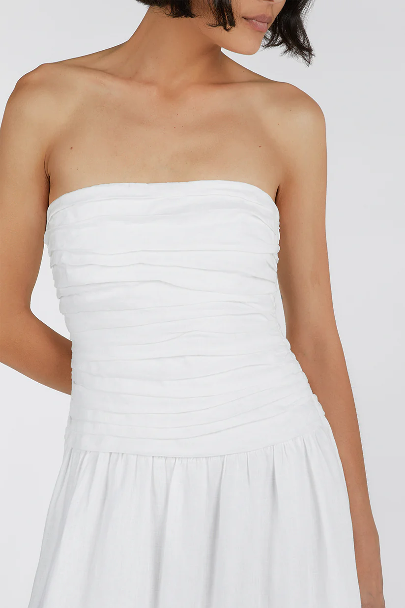 CATANIA WHITE LINEN STRAPLESS MIDI DRESS - Image 4