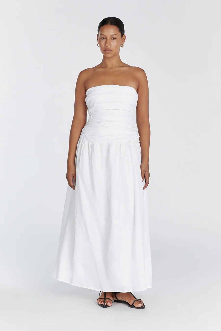 CATANIA WHITE LINEN STRAPLESS MIDI DRESS - Image 5