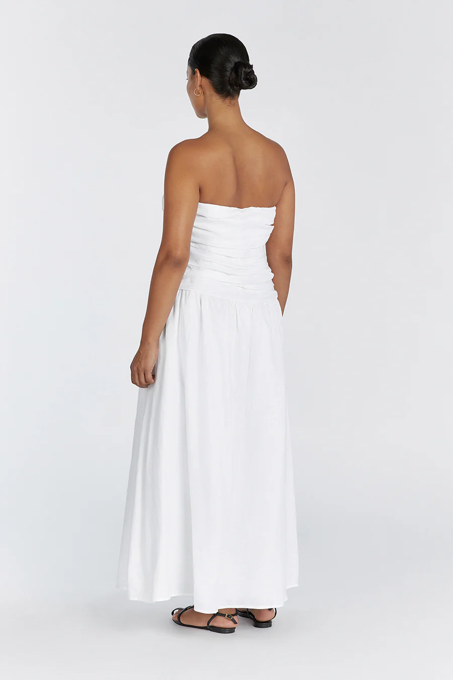 CATANIA WHITE LINEN STRAPLESS MIDI DRESS - Image 6