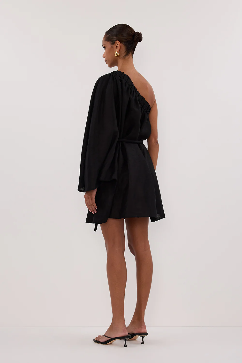 AURELIA BLACK ASYM LINEN MINI DRESS - Image 4