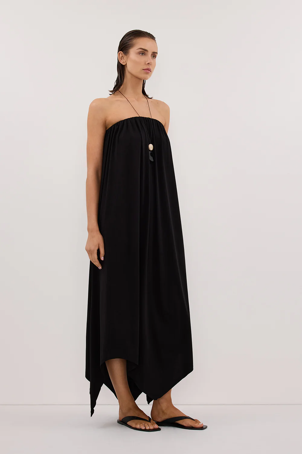AVA BLACK STRAPELESS MIDI DRESS - Image 3