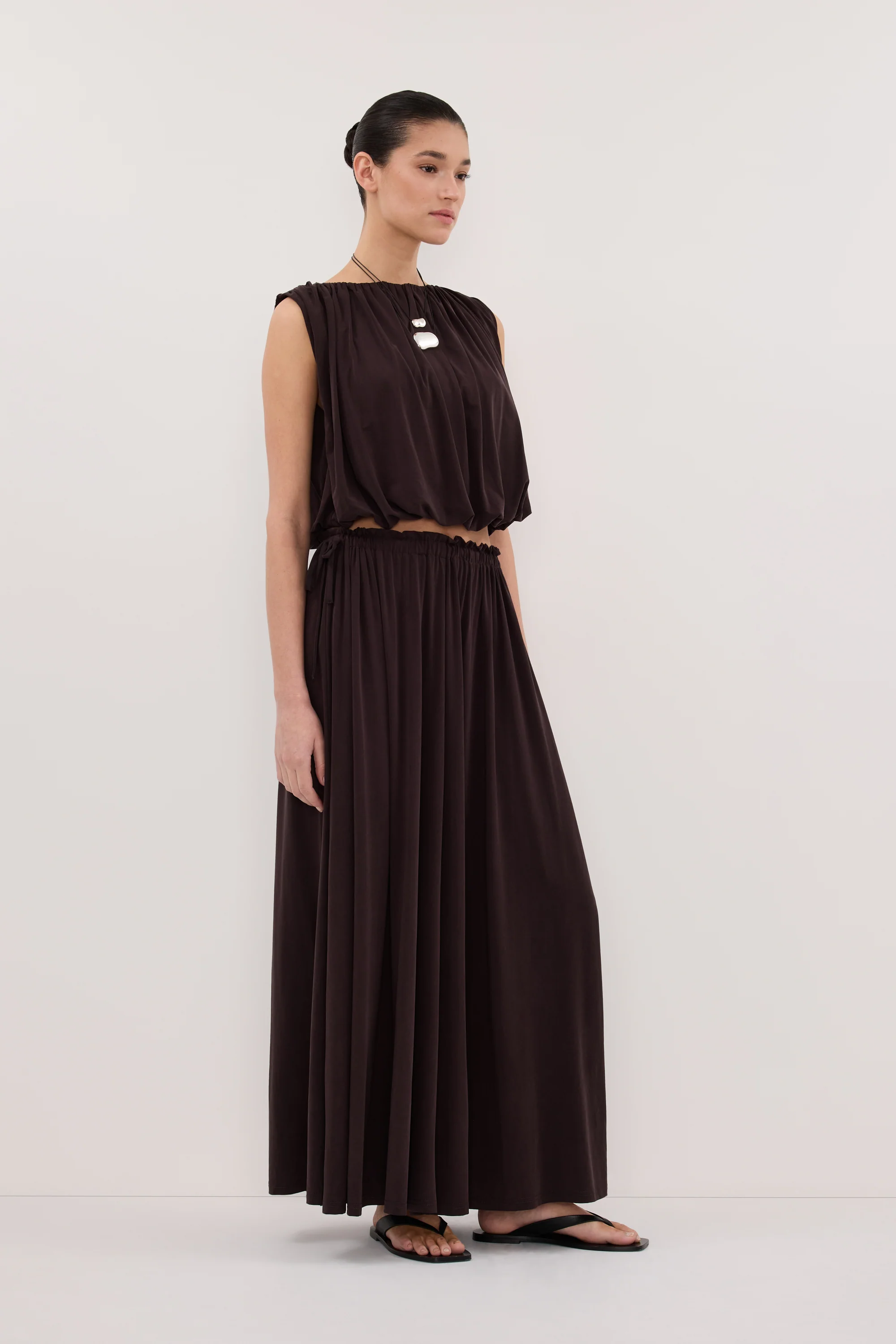 AVA BURNT CHOC MODAL BLEND MIDI SKIRT - Image 3
