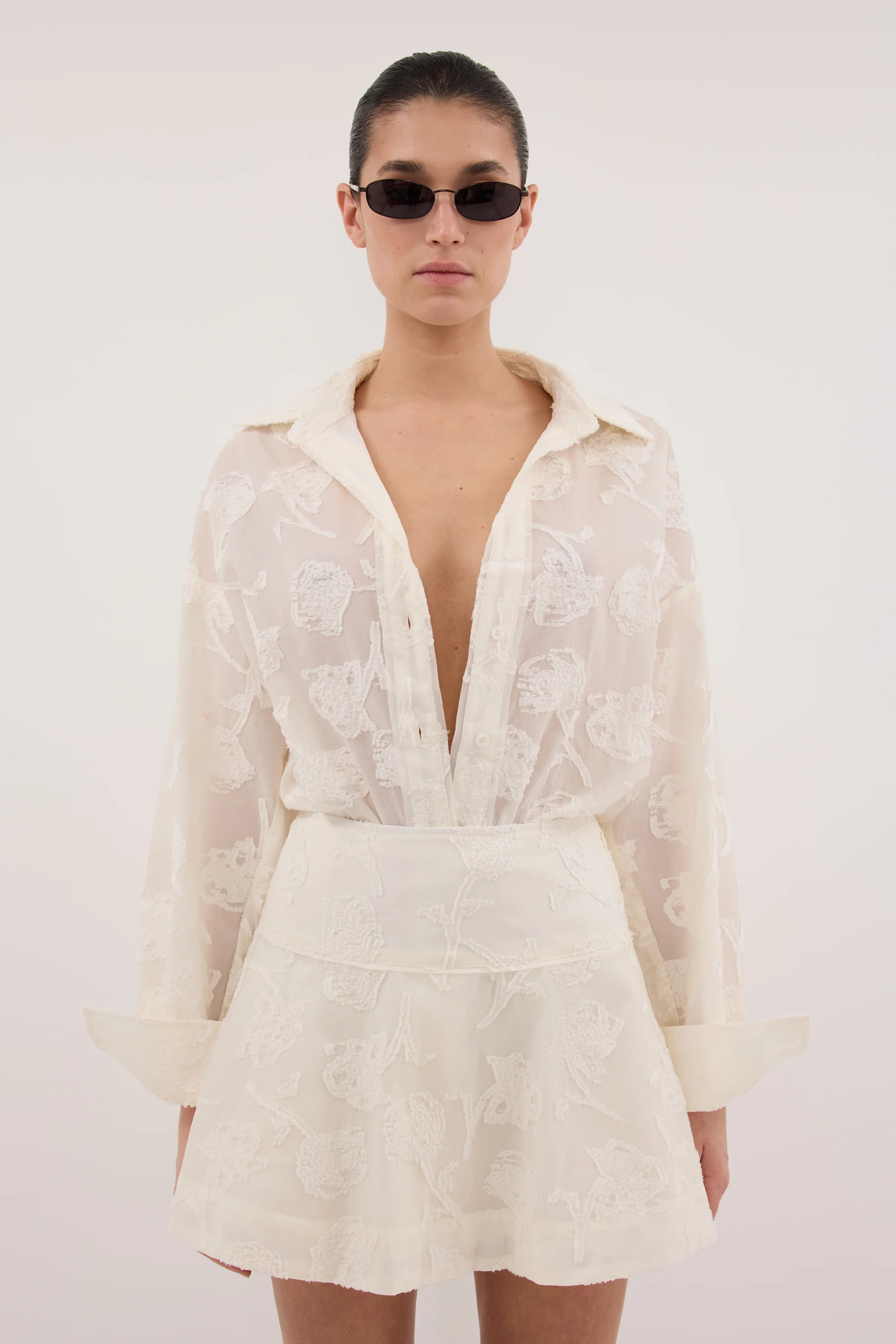 AZALEA OFF WHITE JACQUARD LONG SLEEVE SHIRT - Image 2