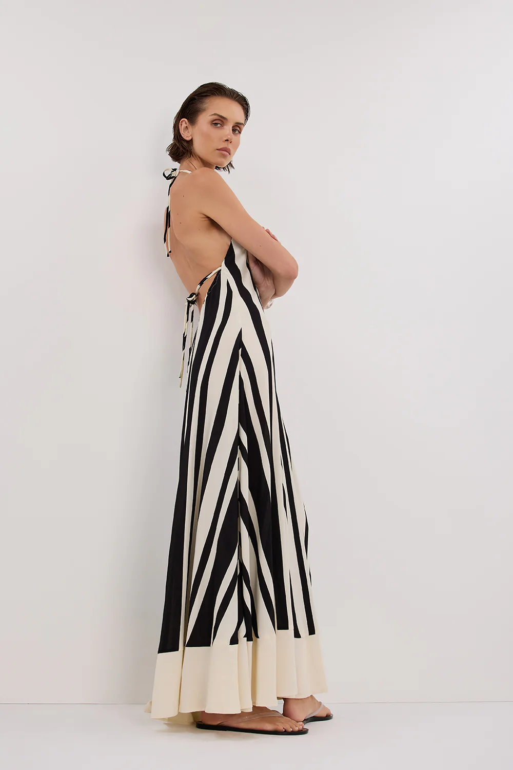 BEAU BLACK STRIPE HALTER MIDI DRESS - Image 6