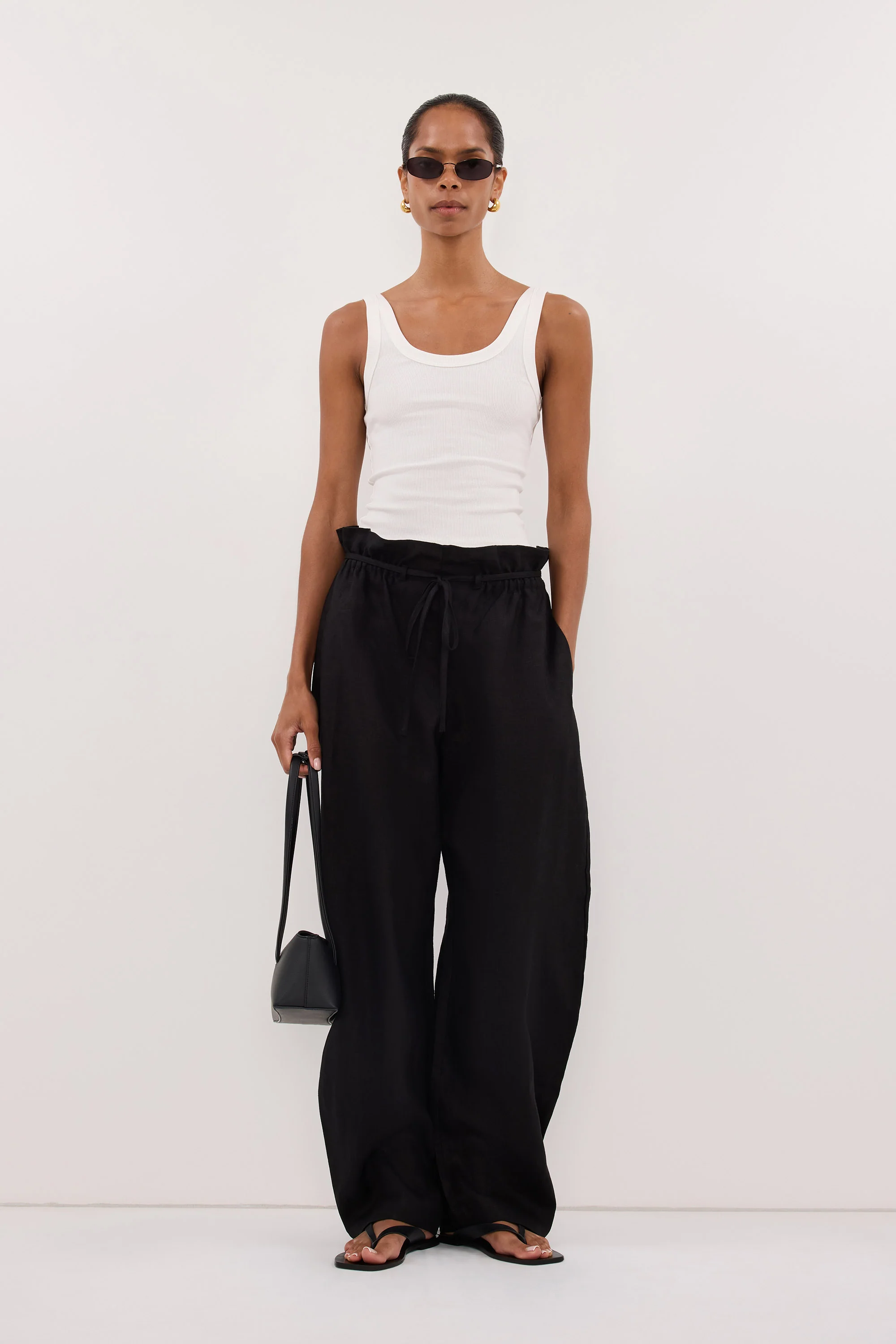 BLAISE BLACK LINEN PAPERBAG PANT