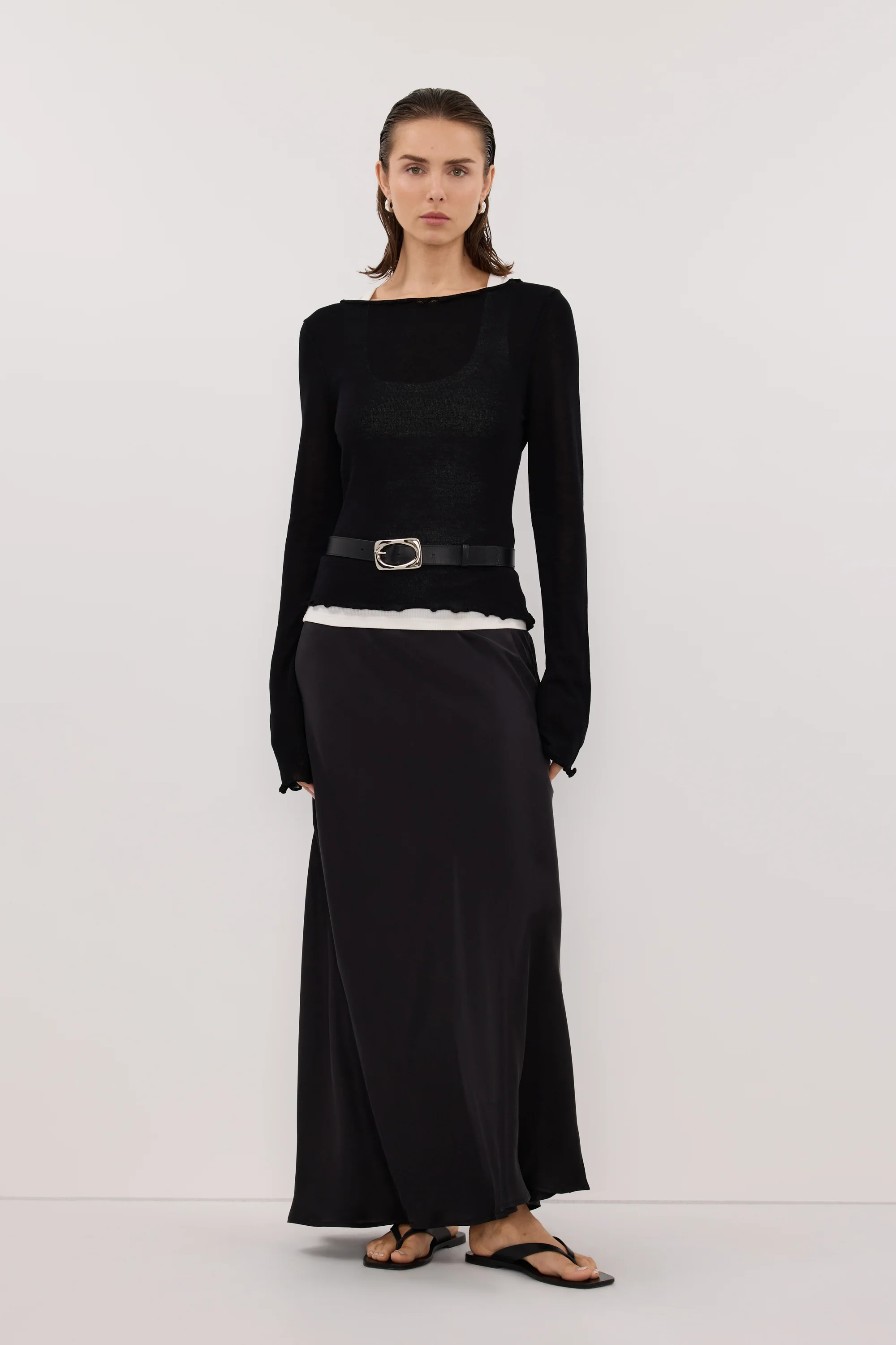 BLAKE BLACK LONG SLEEVE BOAT NECK KNIT TOP