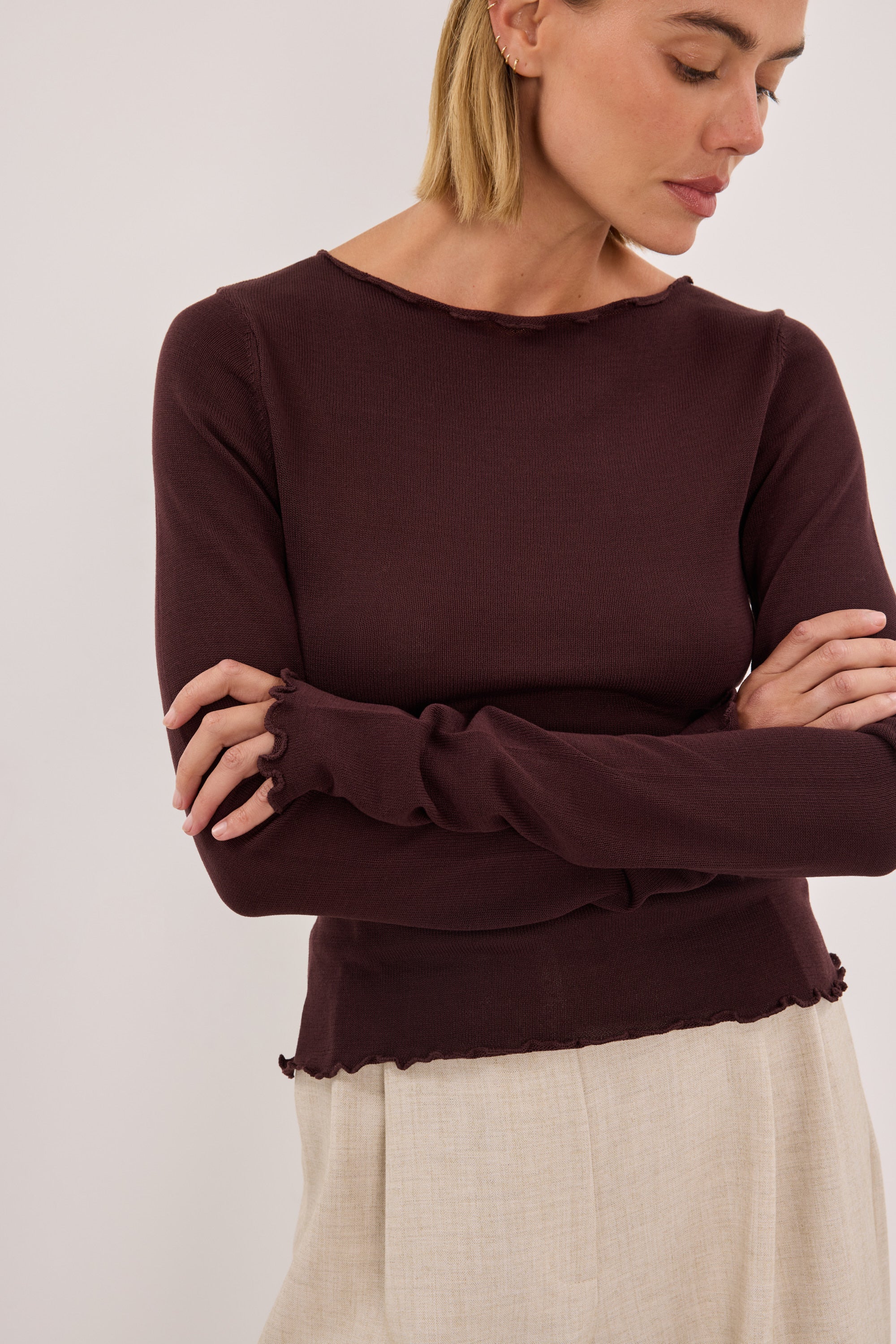 BLAKE PLUM LONG SLEEVE BOAT NECK KNIT TOP - Image 5