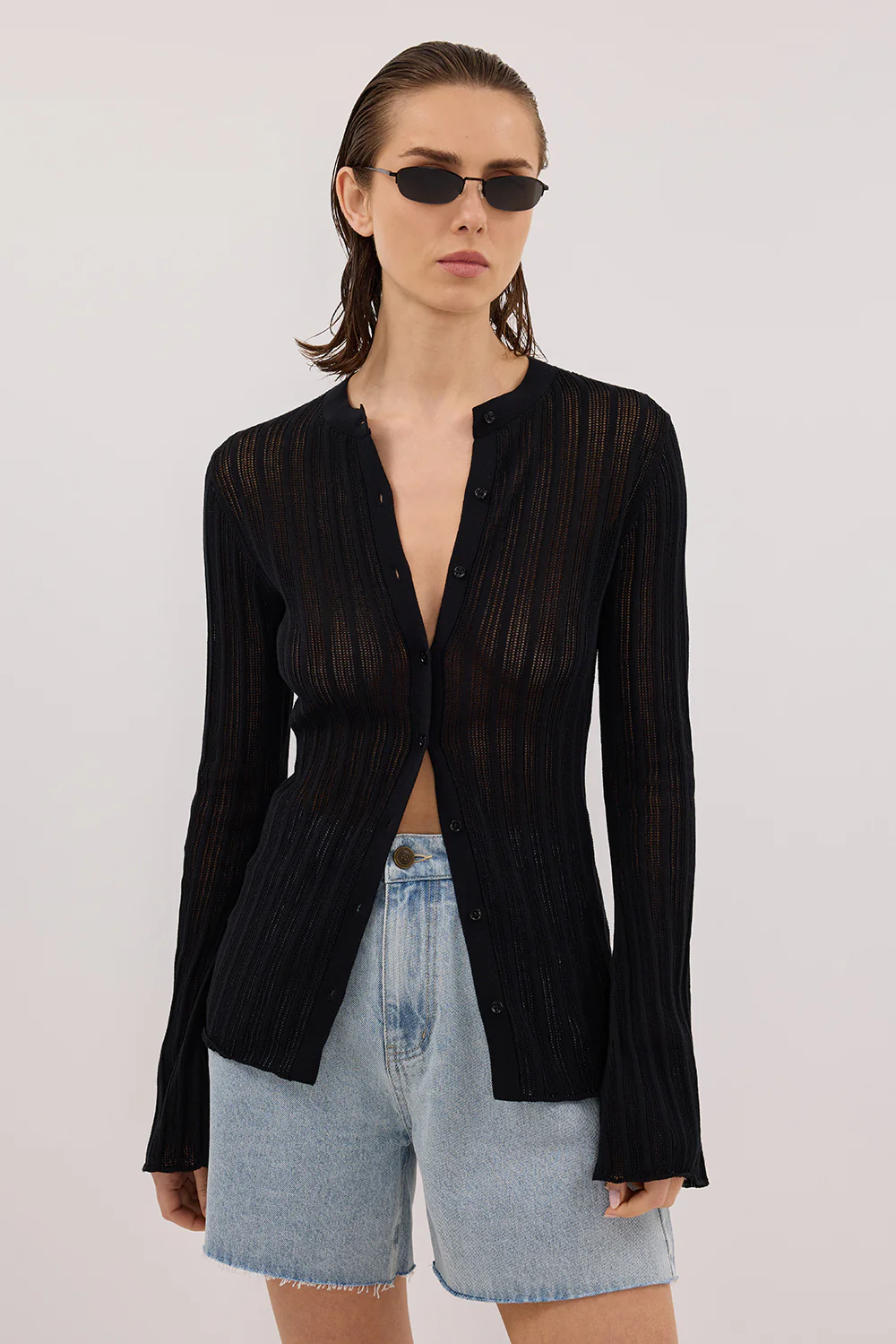 BOWIE BLACK BUTTON THROUGH KNIT TOP - Image 2