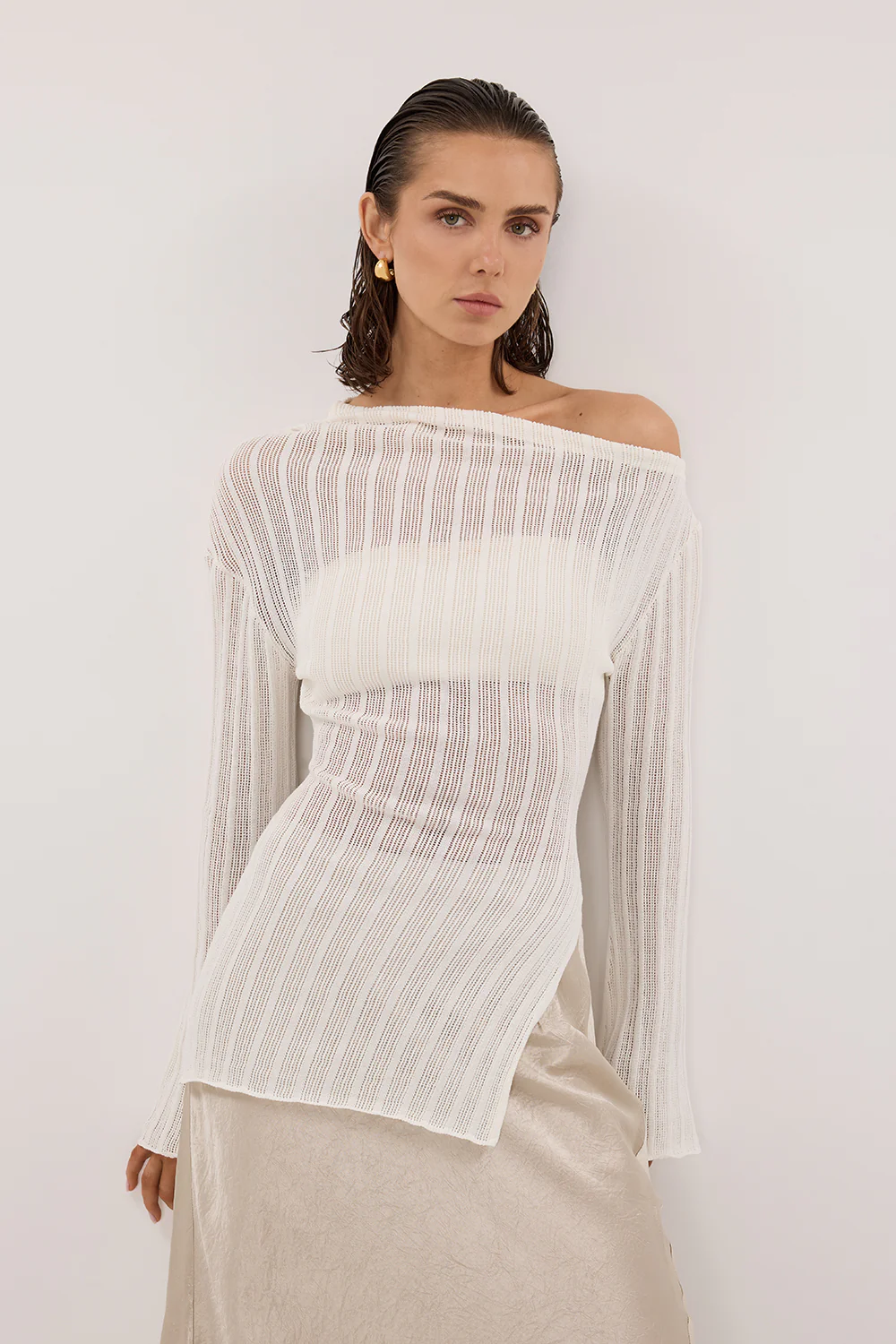 BOWIE IVORY LONG SLEEVE KNIT TOP - Image 2