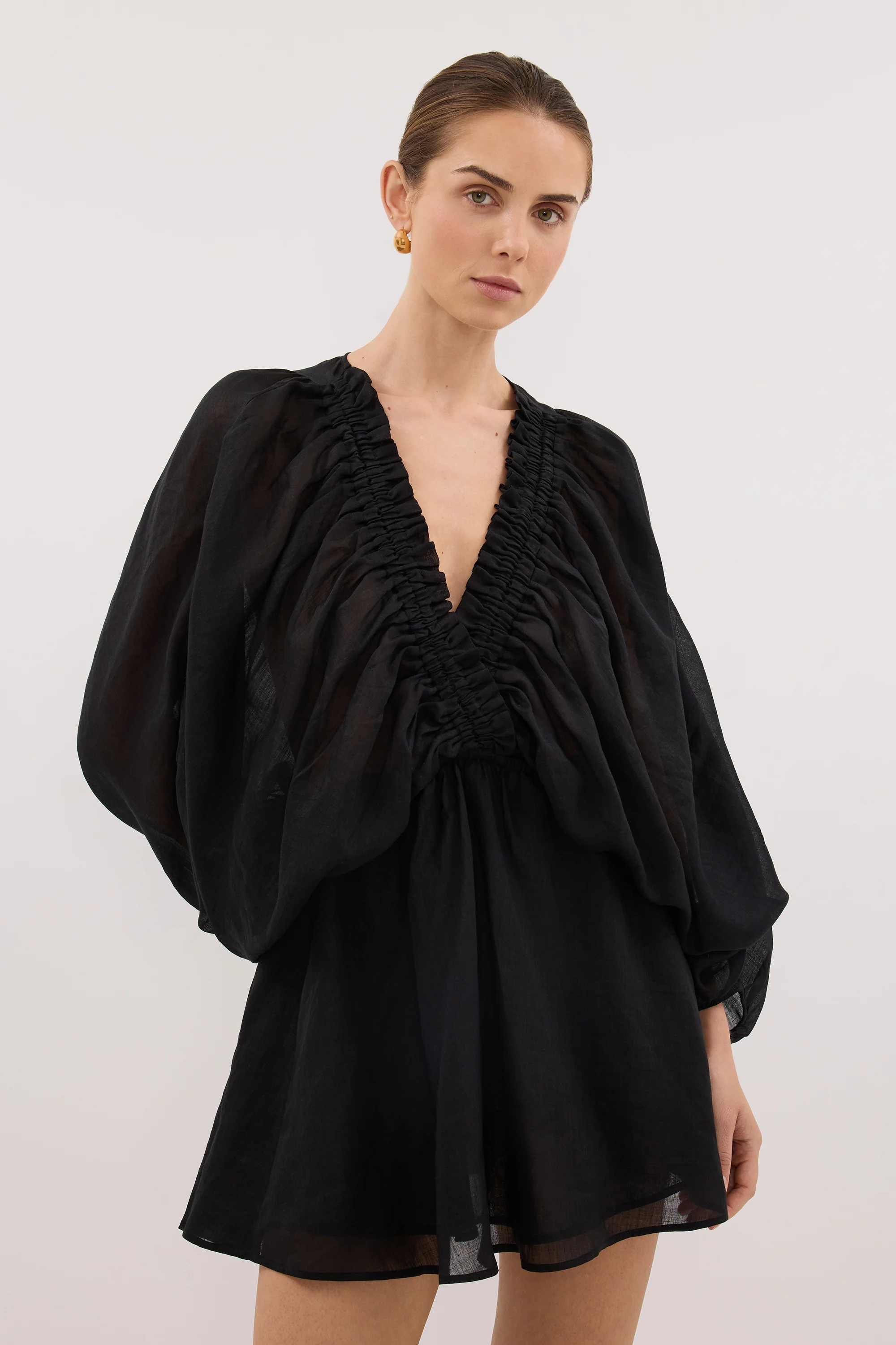 BRIELLE BLACK RAMIE MINI DRESS - Image 2