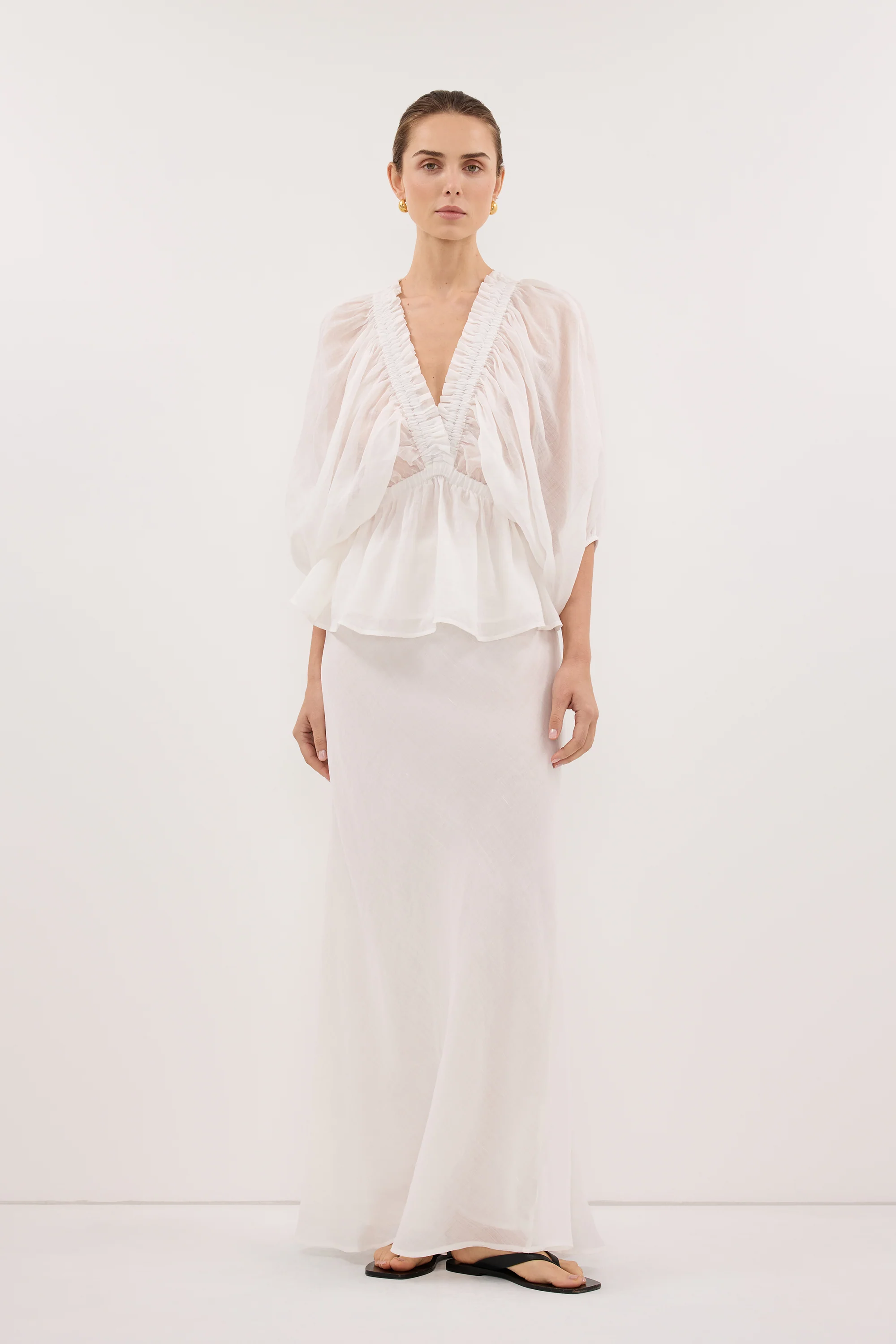 BRIELLE WHITE RAMIE LONG SLEEVE TOP - Image 3