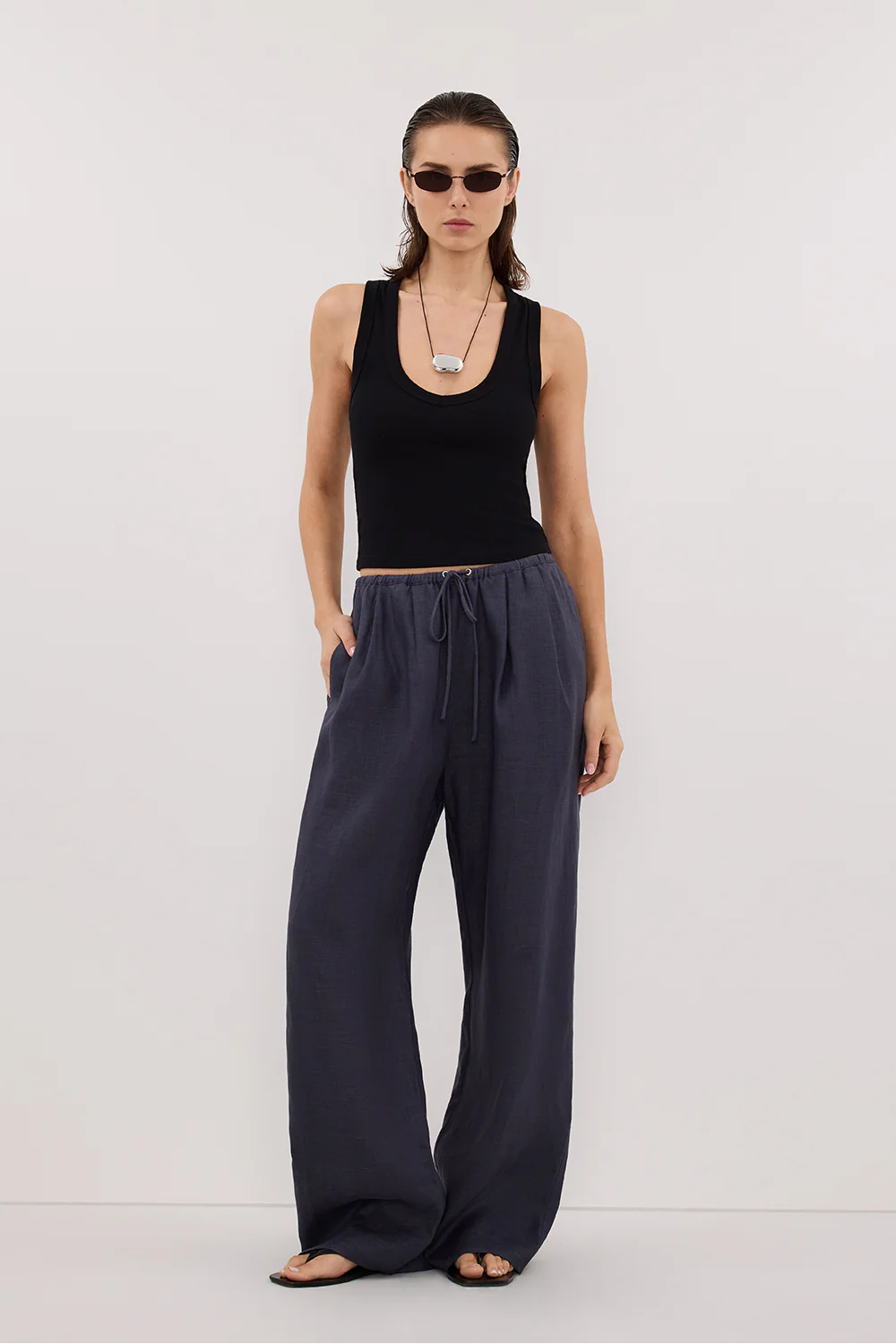 CARLA INDIGO DRAWSTRING LINEN PANT