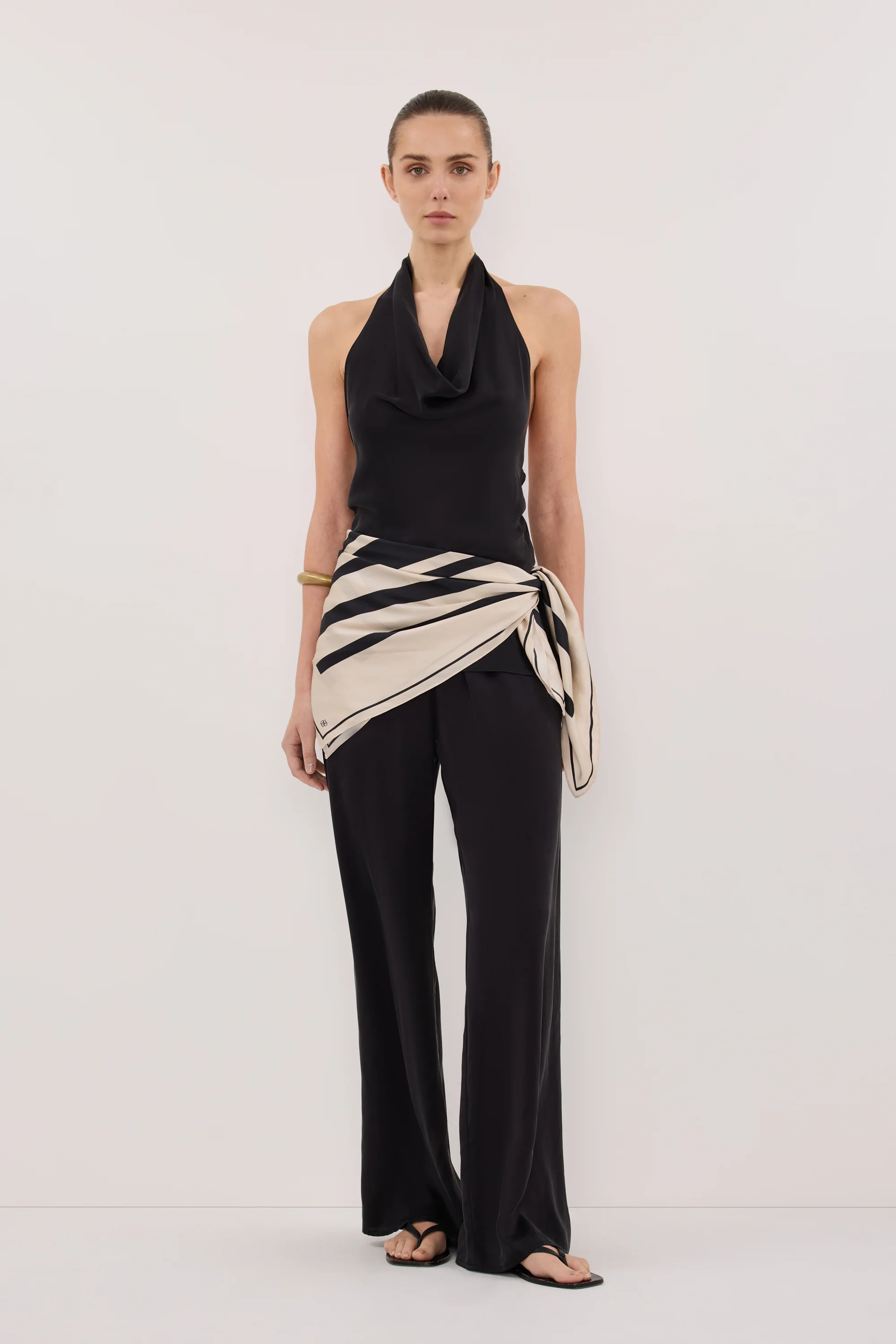 CARLENE BLACK SILK COWL NECK TOP