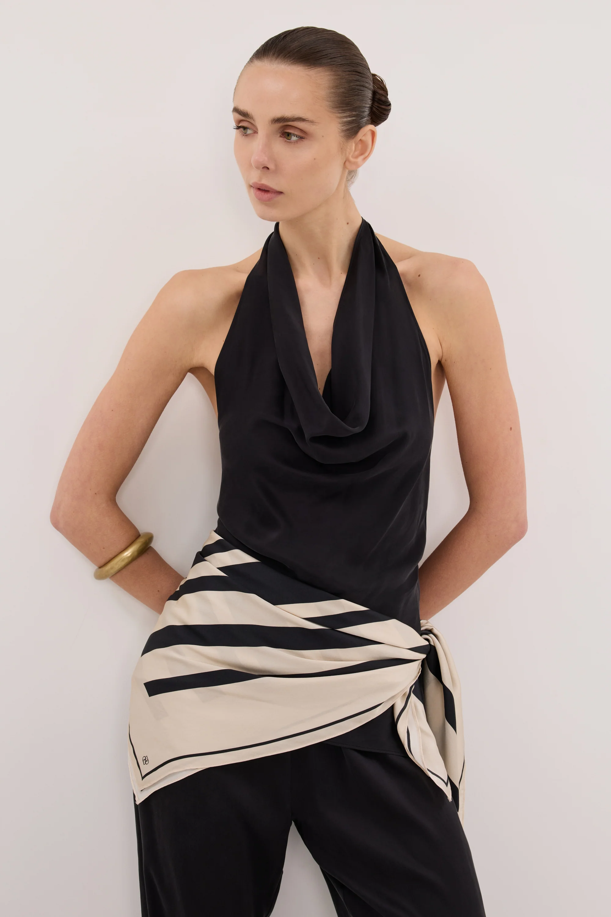 CARLENE BLACK SILK COWL NECK TOP - Image 2