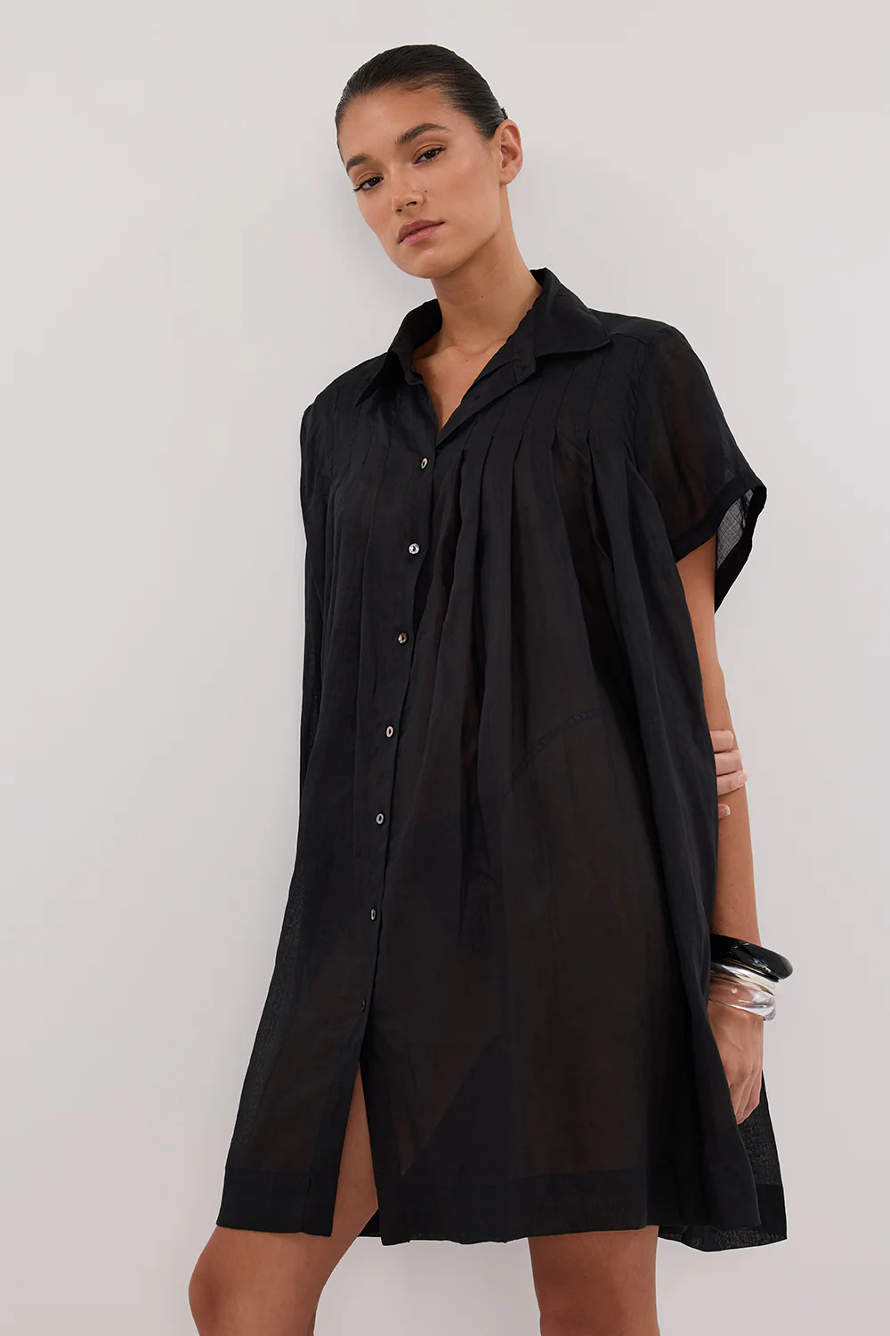 CARMEL BLACK RAMIE MINI DRESS - Image 2