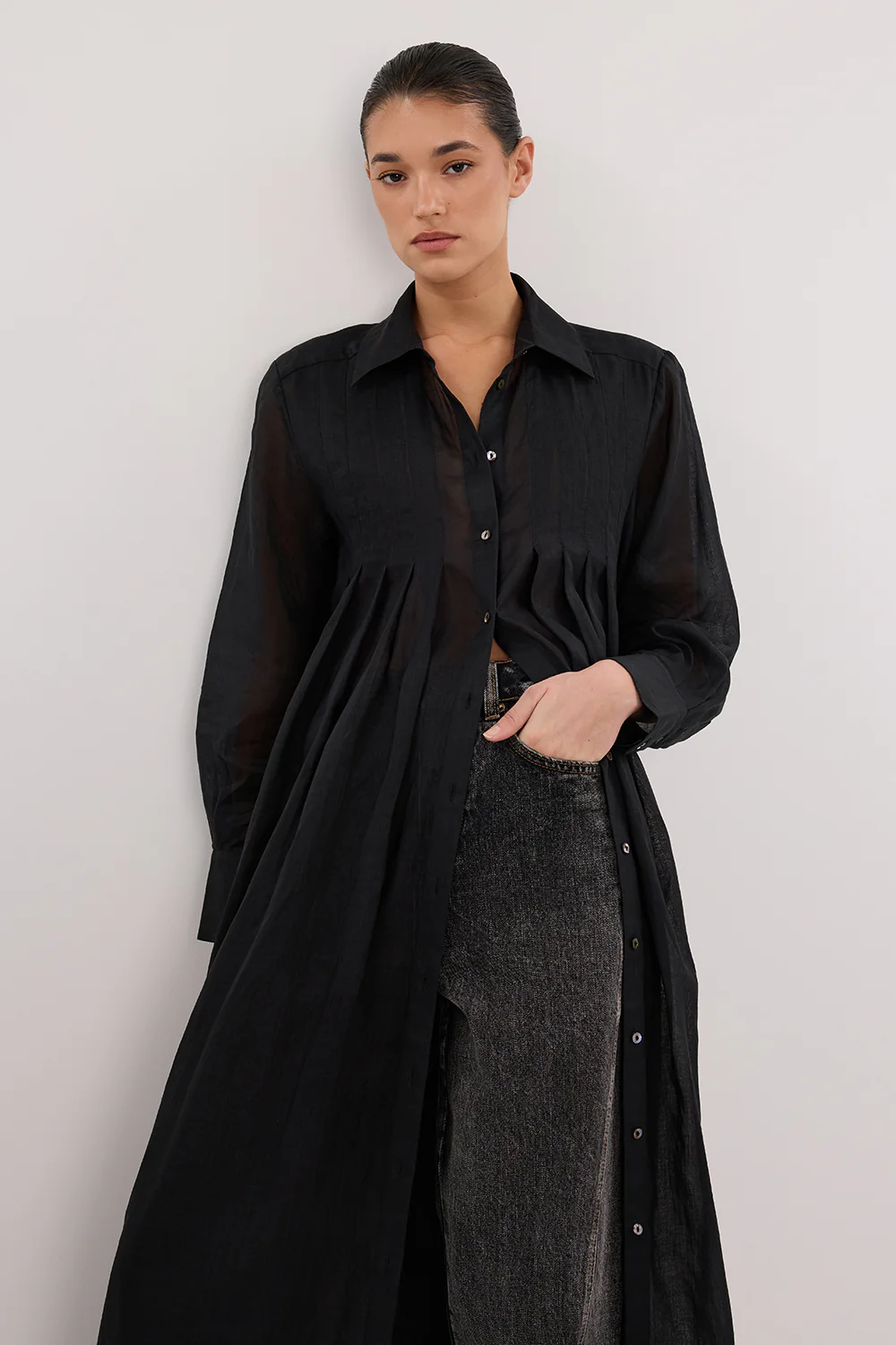 CARMEL BLACK RAMIE SHIRT DRESS - Image 2