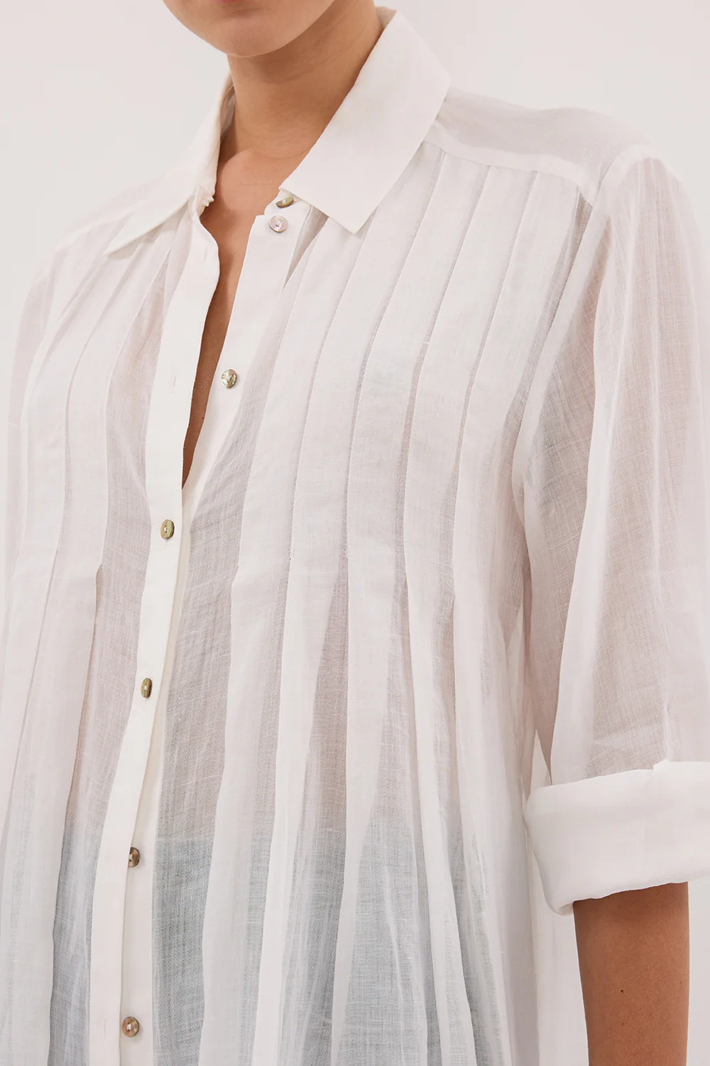 CARMEL WHITE RAMIE SHIRT DRESS - Image 4