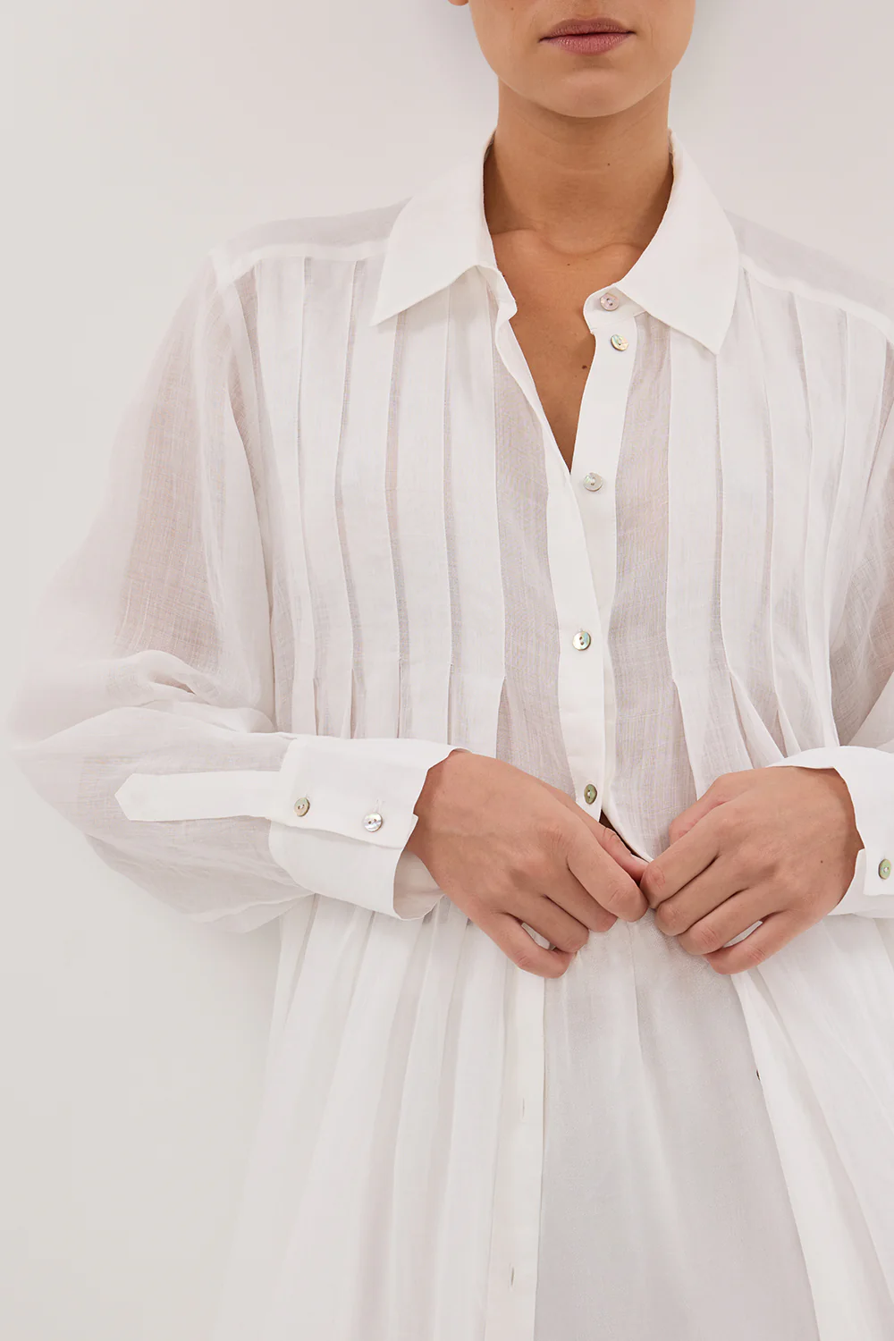 CARMEL WHITE RAMIE SHIRT DRESS - Image 5