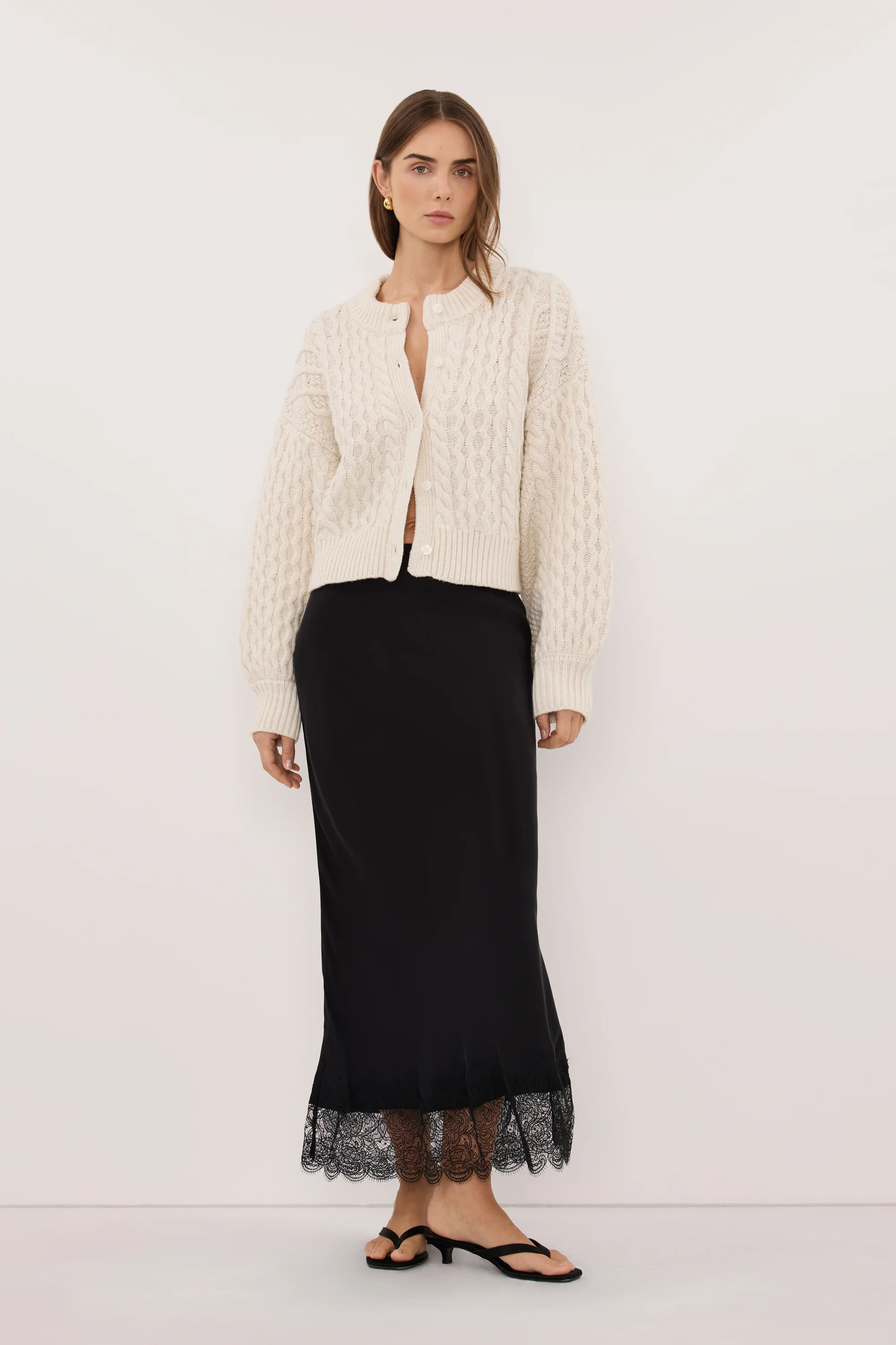 CARMEN IVORY CABLE KNIT CARDIGAN