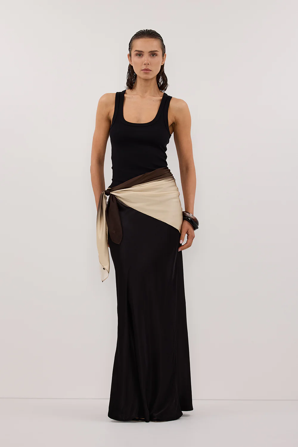 CHARLI BLACK SATIN MAXI SKIRT