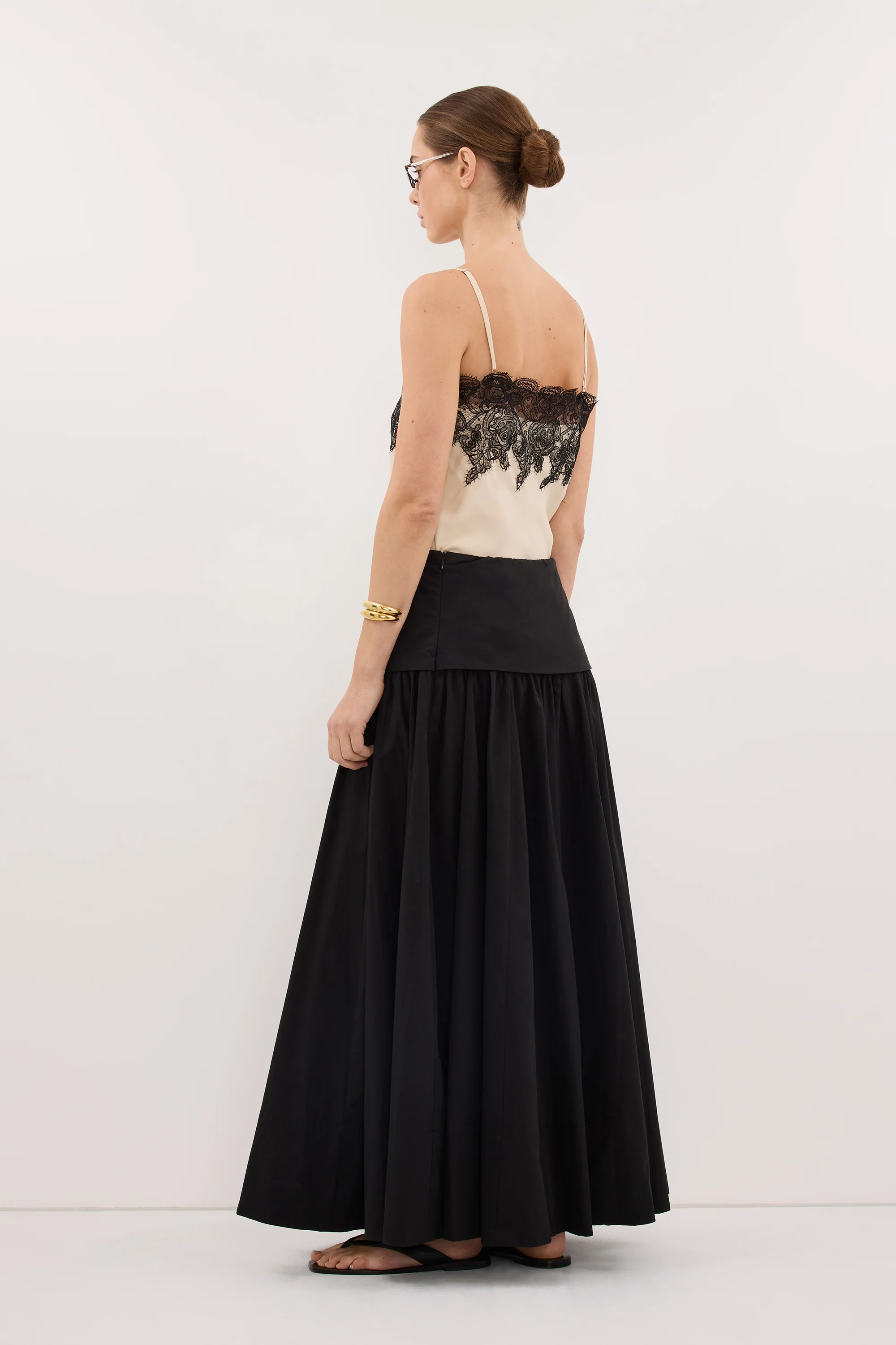 CLAIRE BLACK COTTON MIDI SKIRT - Image 4